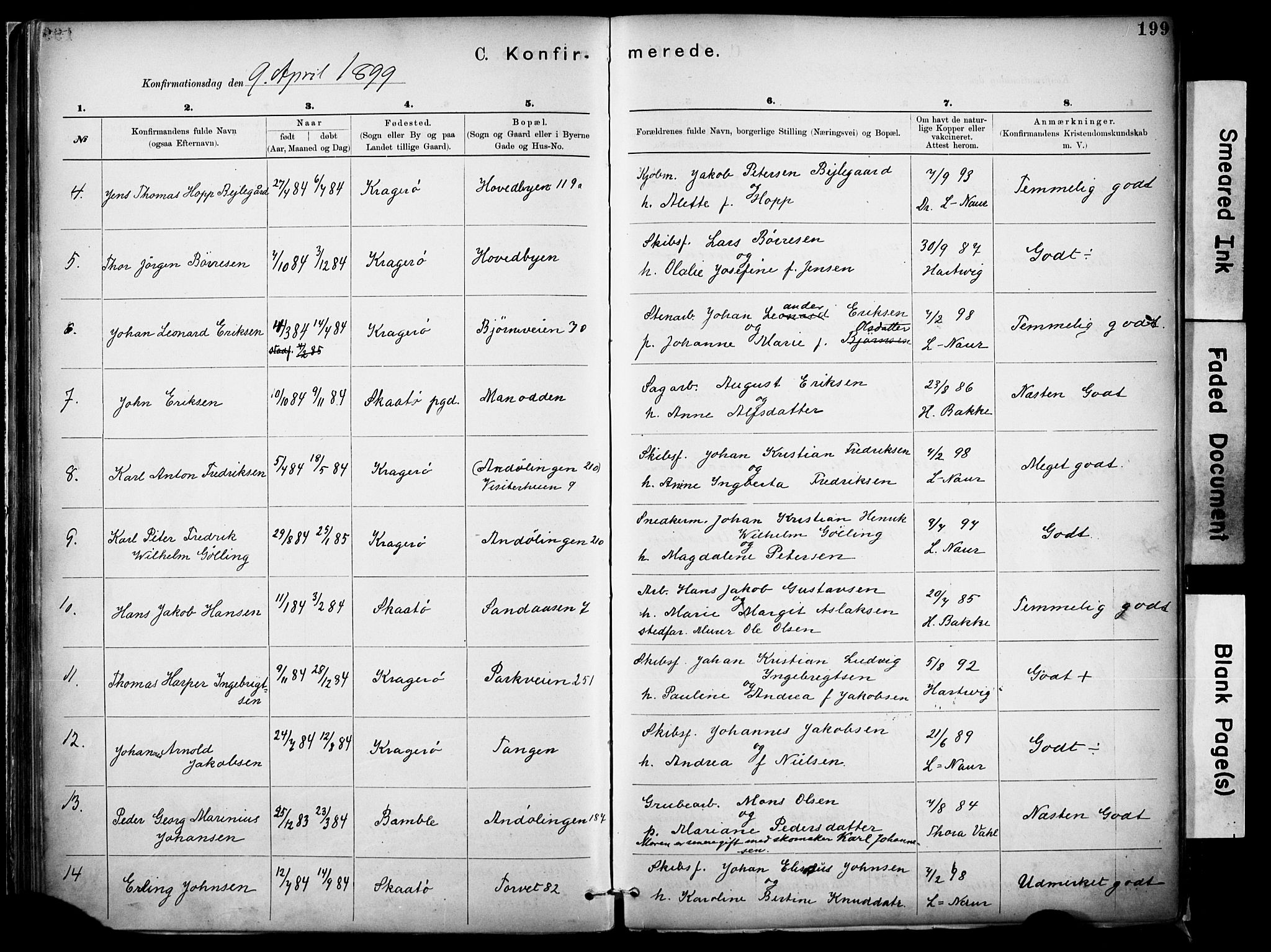 Kragerø kirkebøker, SAKO/A-278/F/Fa/L0012: Parish register (official) no. 12, 1880-1904, p. 199