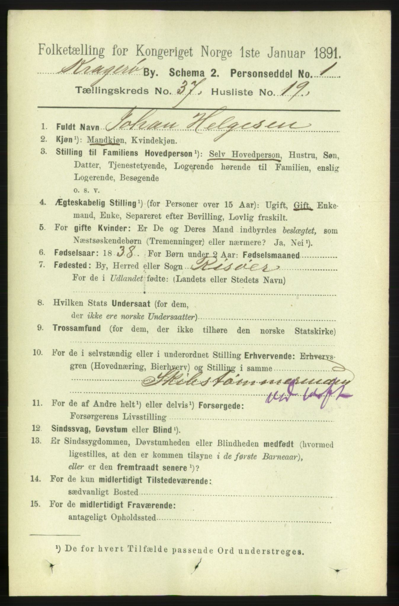 RA, 1891 census for 0801 Kragerø, 1891, p. 6871