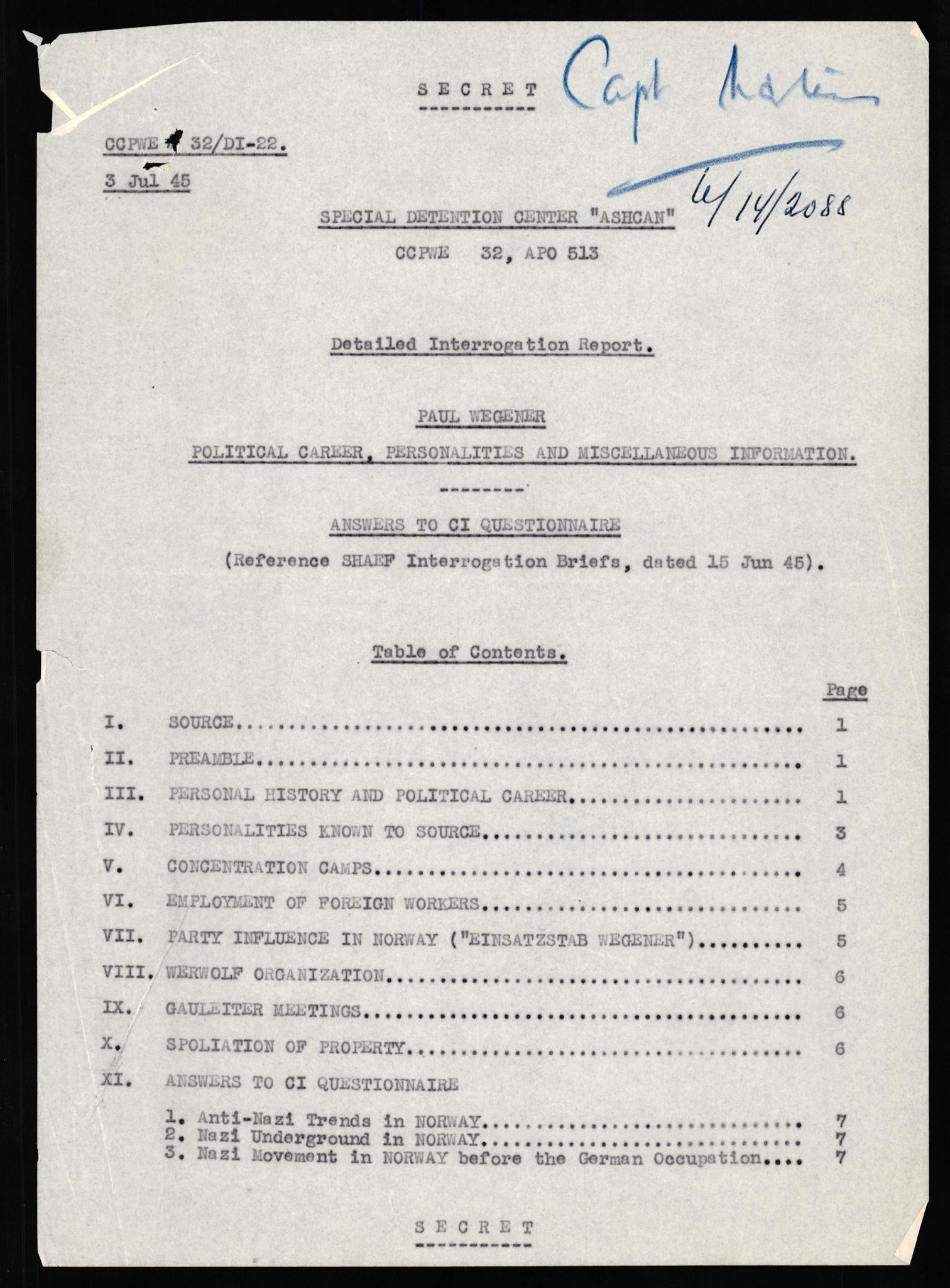 Forsvaret, Forsvarets overkommando II, AV/RA-RAFA-3915/D/Db/L0035: CI Questionaires. Tyske okkupasjonsstyrker i Norge. Tyskere., 1945-1946, p. 70