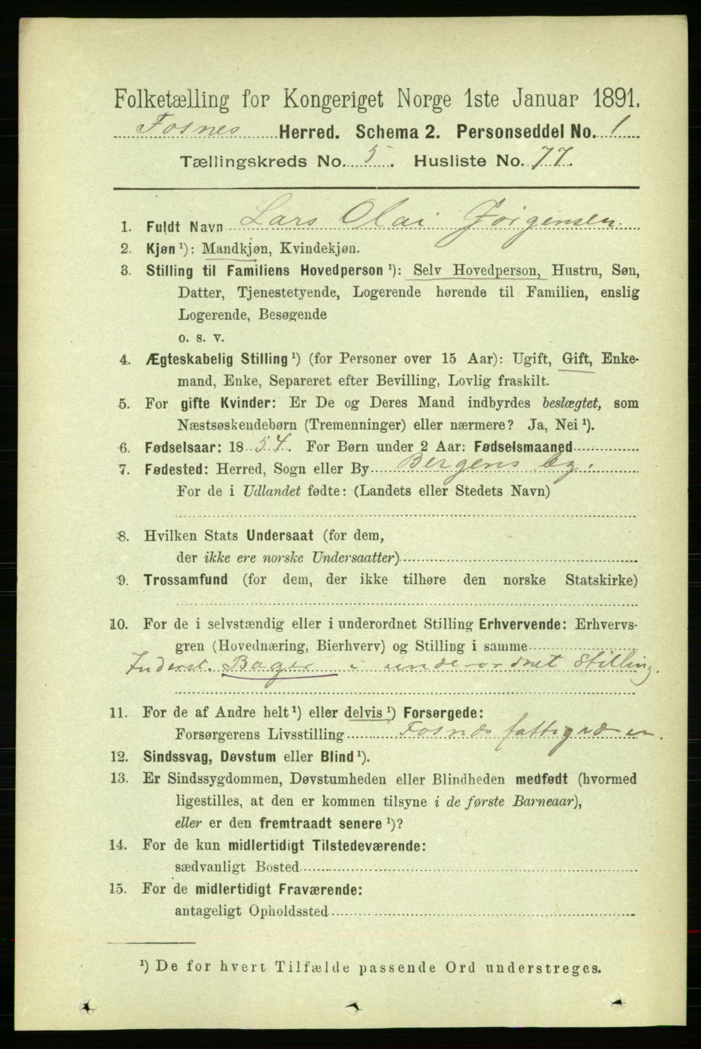 RA, 1891 census for 1748 Fosnes, 1891, p. 2515