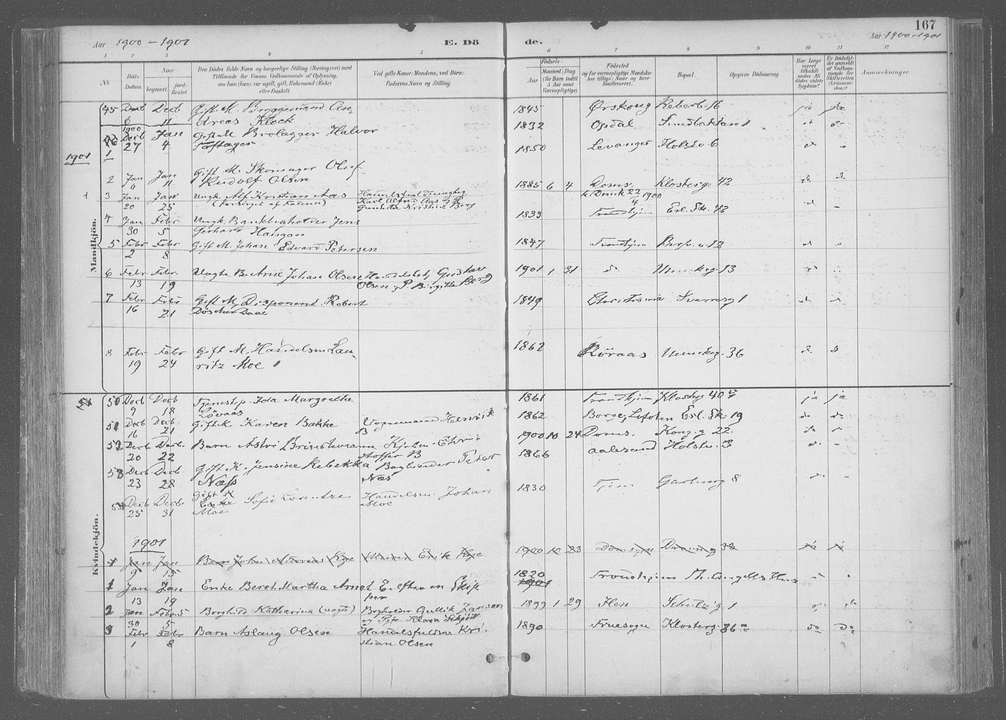 Ministerialprotokoller, klokkerbøker og fødselsregistre - Sør-Trøndelag, SAT/A-1456/601/L0064: Parish register (official) no. 601A31, 1891-1911, p. 167