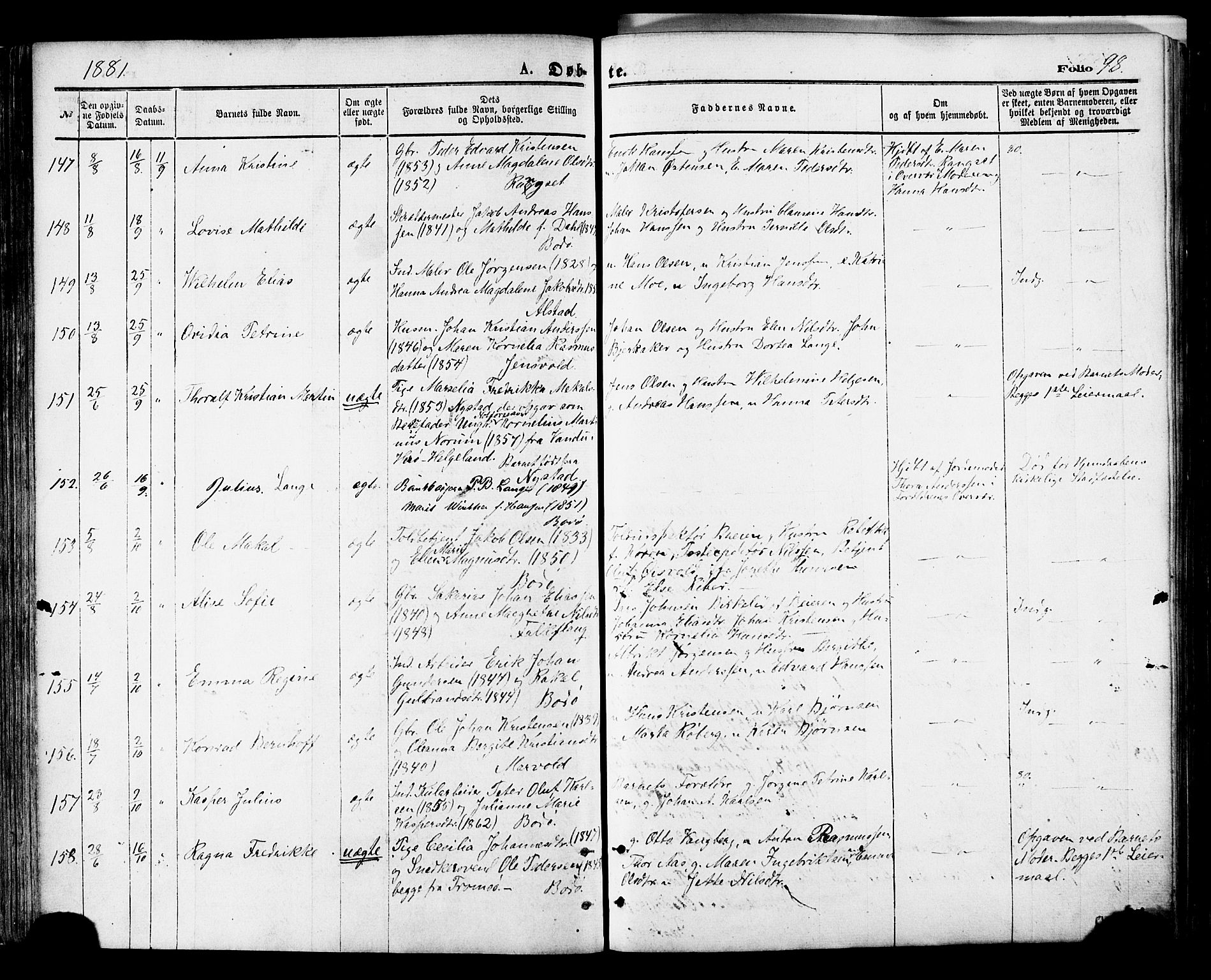 Ministerialprotokoller, klokkerbøker og fødselsregistre - Nordland, AV/SAT-A-1459/801/L0009: Parish register (official) no. 801A09, 1876-1883, p. 98