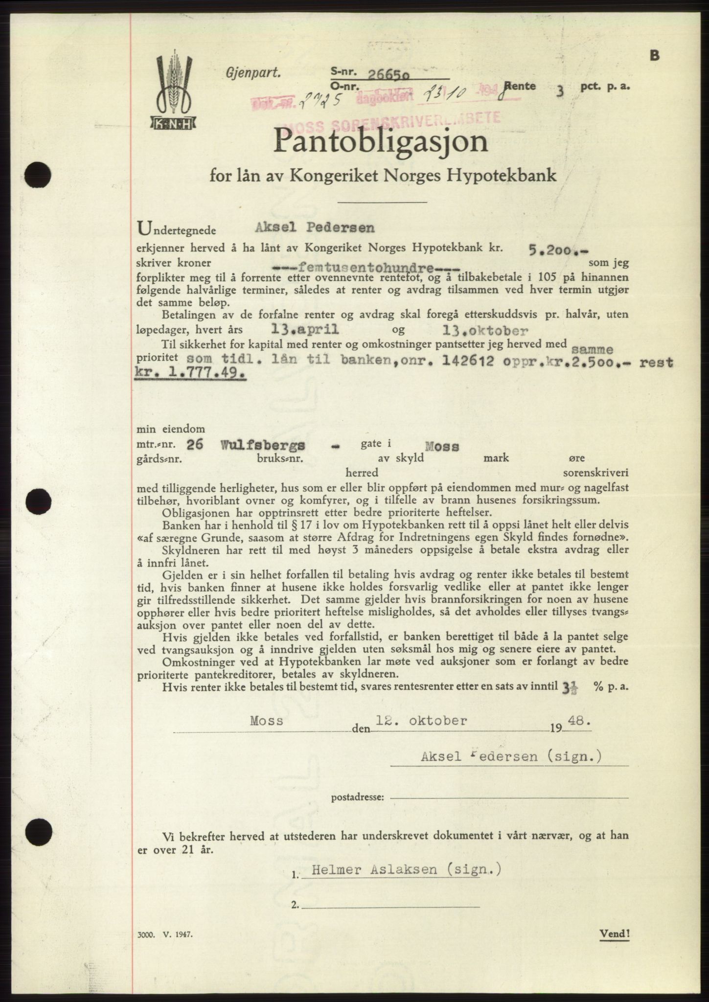 Moss sorenskriveri, AV/SAO-A-10168: Mortgage book no. B20, 1948-1948, Diary no: : 2725/1948