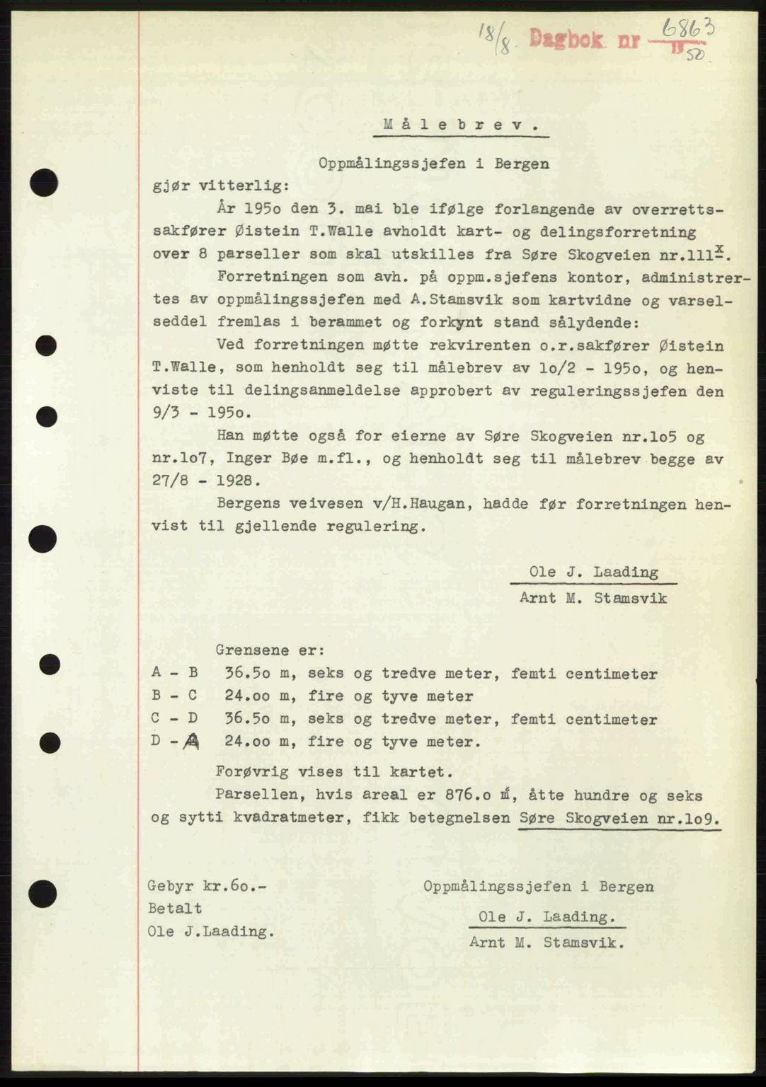 Byfogd og Byskriver i Bergen, AV/SAB-A-3401/03/03Bc/L0033: Mortgage book no. A26-27, 1950-1950, Diary no: : 6863/1950