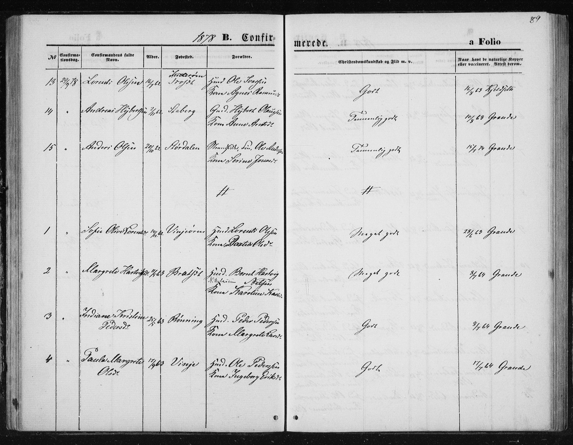 Ministerialprotokoller, klokkerbøker og fødselsregistre - Nord-Trøndelag, AV/SAT-A-1458/733/L0324: Parish register (official) no. 733A03, 1870-1883, p. 89