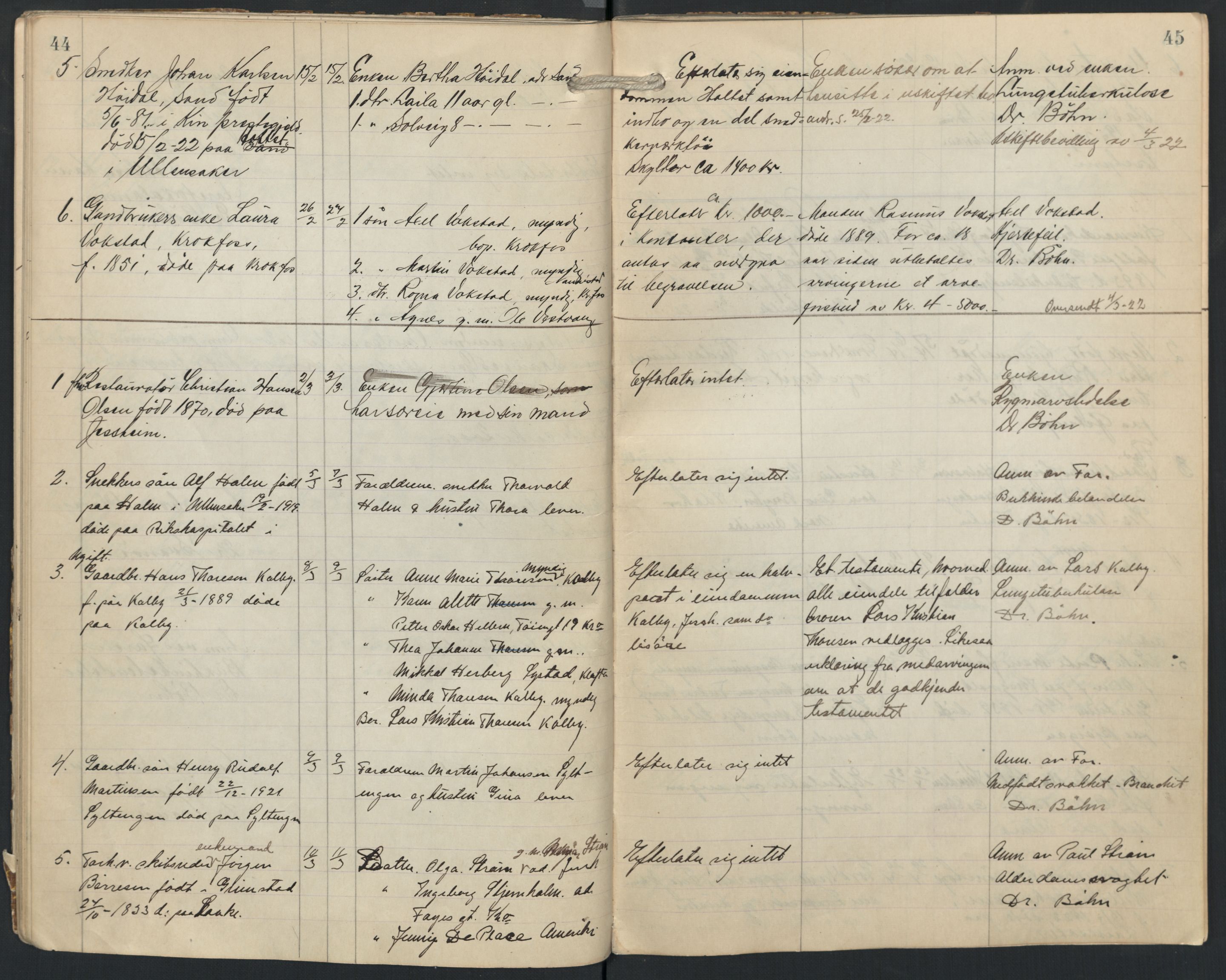 Ullensaker lensmannskontor, SAO/A-10217/H/Ha/L0003: Dødsfallsprotokoll, 1920-1925, p. 44-45