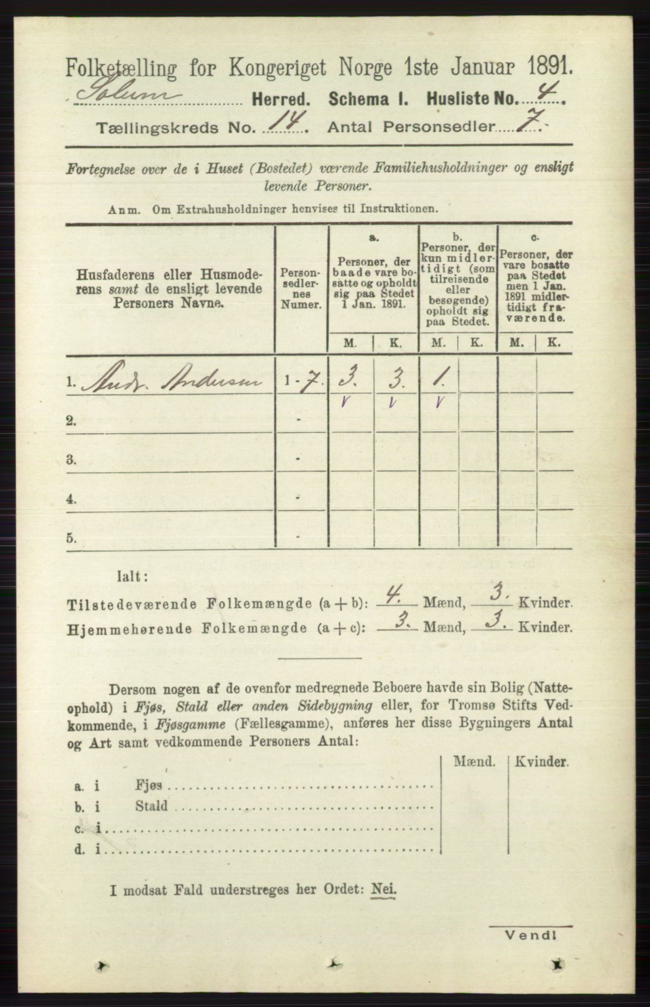 RA, 1891 census for 0818 Solum, 1891, p. 6299