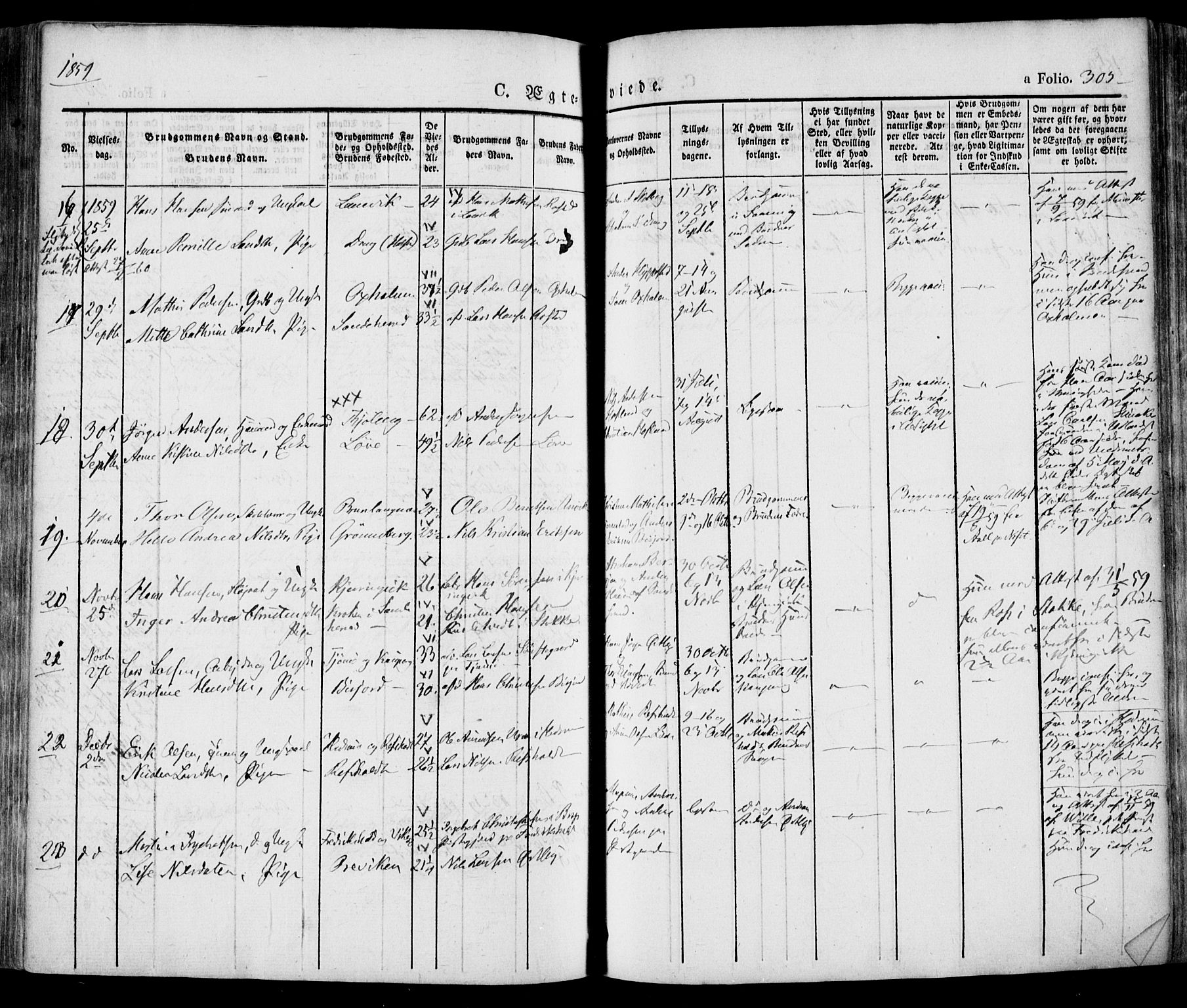 Tjølling kirkebøker, AV/SAKO-A-60/F/Fa/L0006: Parish register (official) no. 6, 1835-1859, p. 305