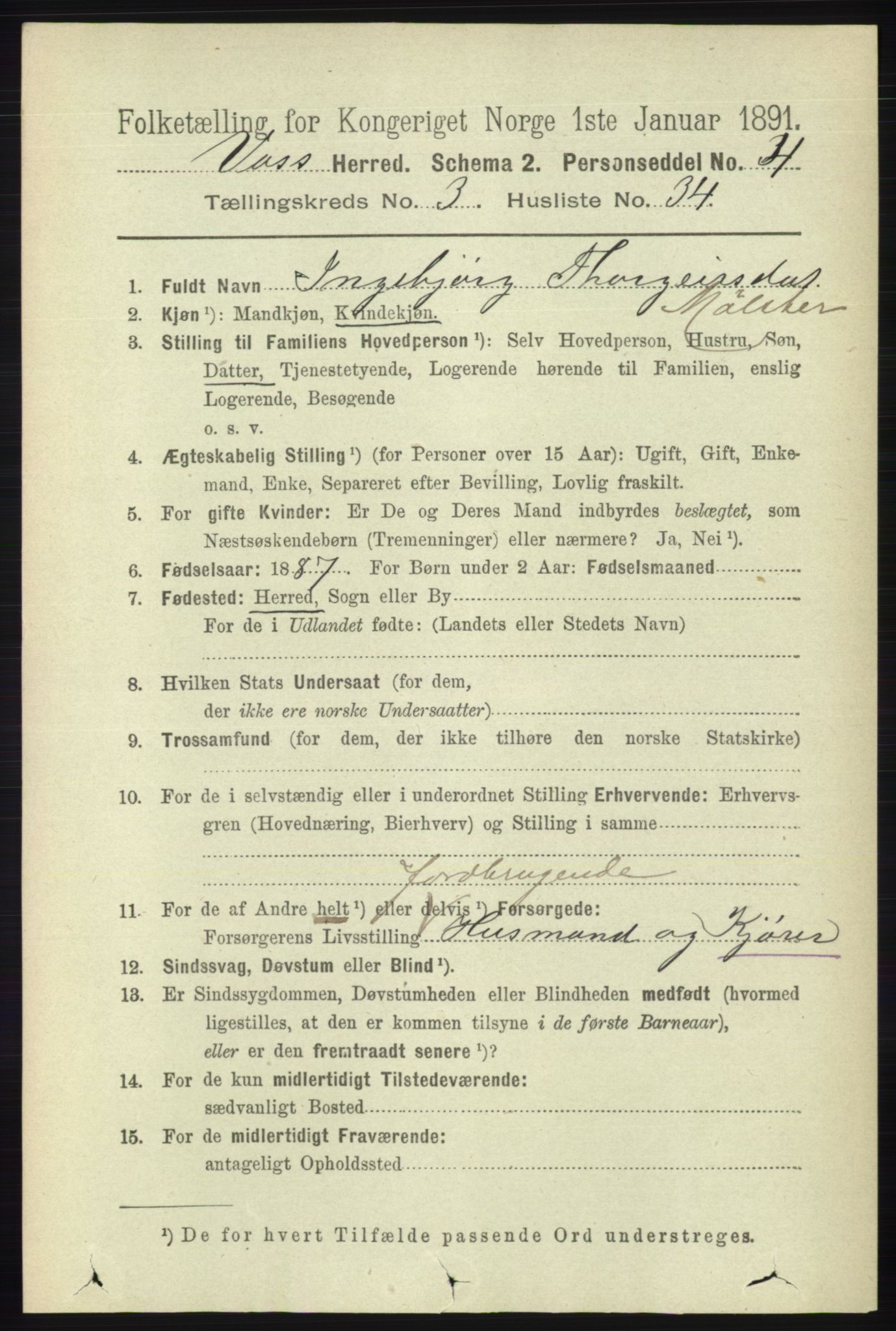 RA, 1891 census for 1235 Voss, 1891, p. 1393