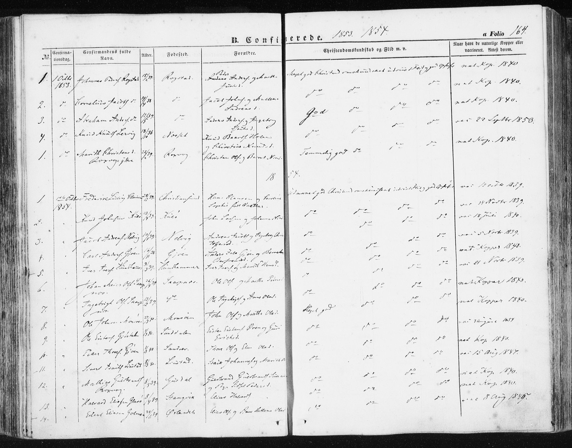Ministerialprotokoller, klokkerbøker og fødselsregistre - Møre og Romsdal, SAT/A-1454/581/L0937: Parish register (official) no. 581A05, 1853-1872, p. 164