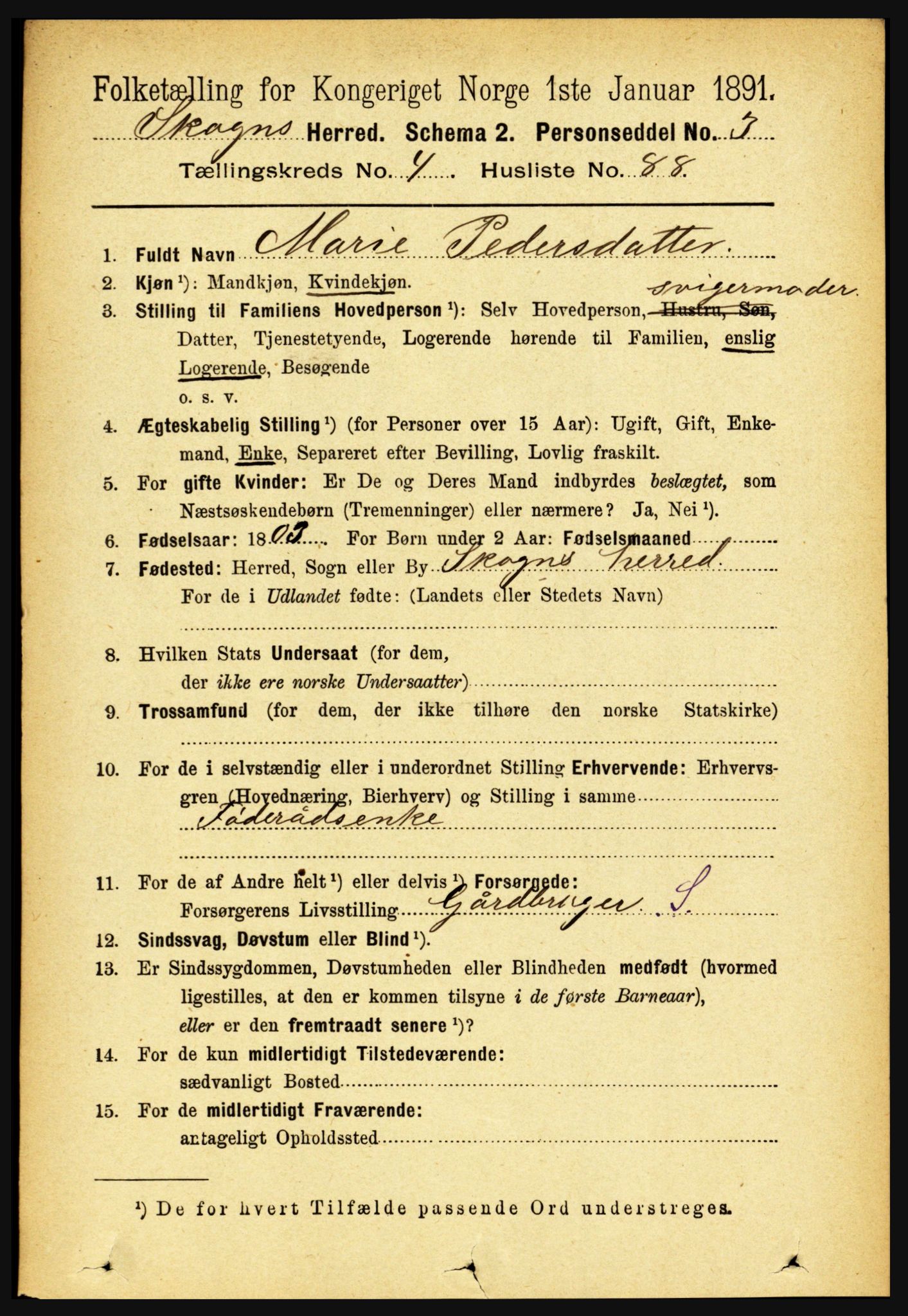 RA, 1891 census for 1719 Skogn, 1891, p. 2834