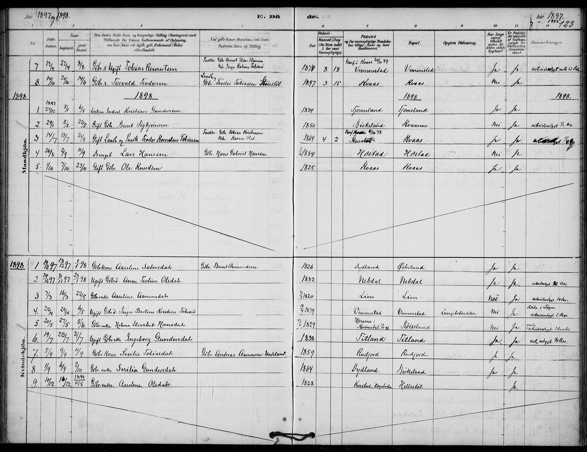 Lyngdal sokneprestkontor, SAK/1111-0029/F/Fa/Fab/L0003: Parish register (official) no. A 3, 1878-1903, p. 123