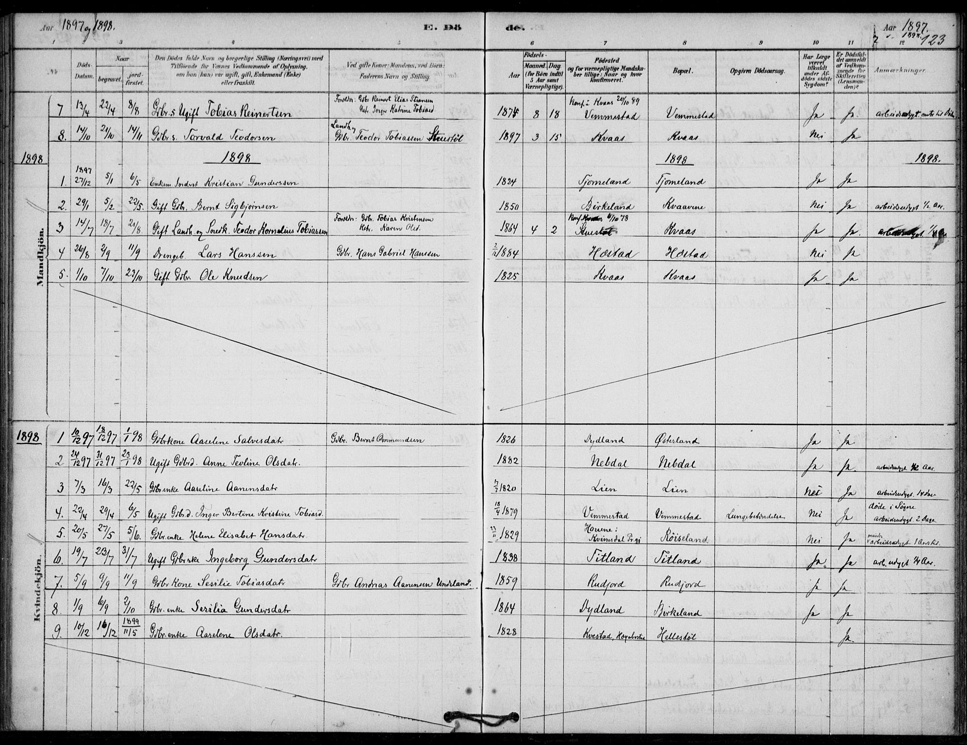 Lyngdal sokneprestkontor, AV/SAK-1111-0029/F/Fa/Fab/L0003: Parish register (official) no. A 3, 1878-1903, p. 123