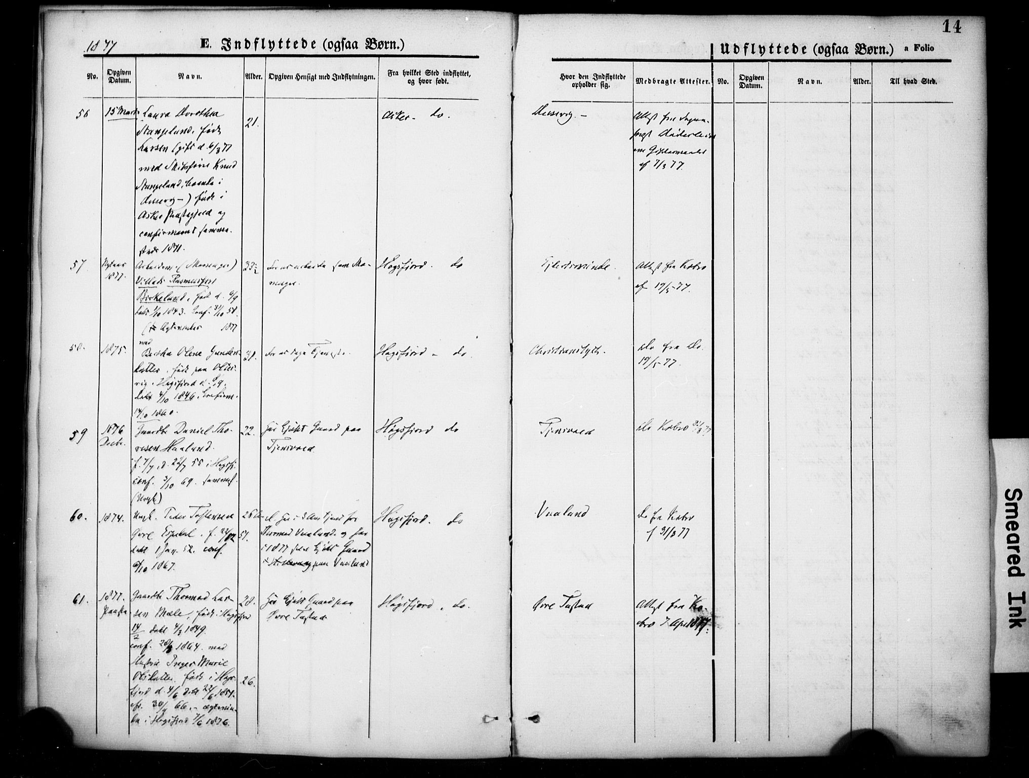 Hetland sokneprestkontor, SAST/A-101826/30/30BA/L0007: Parish register (official) no. A 7, 1870-1924, p. 14