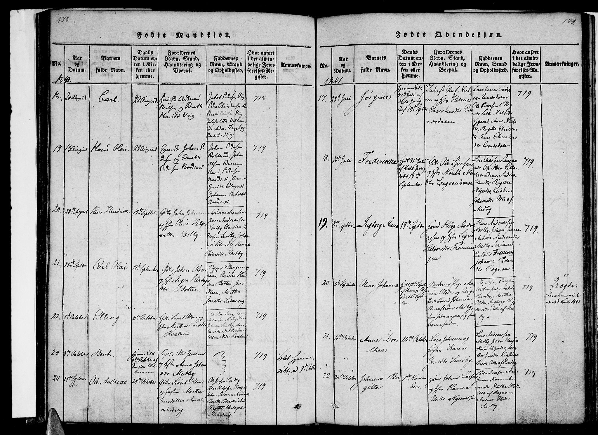 Ministerialprotokoller, klokkerbøker og fødselsregistre - Nordland, AV/SAT-A-1459/847/L0665: Parish register (official) no. 847A05, 1818-1841, p. 178-179