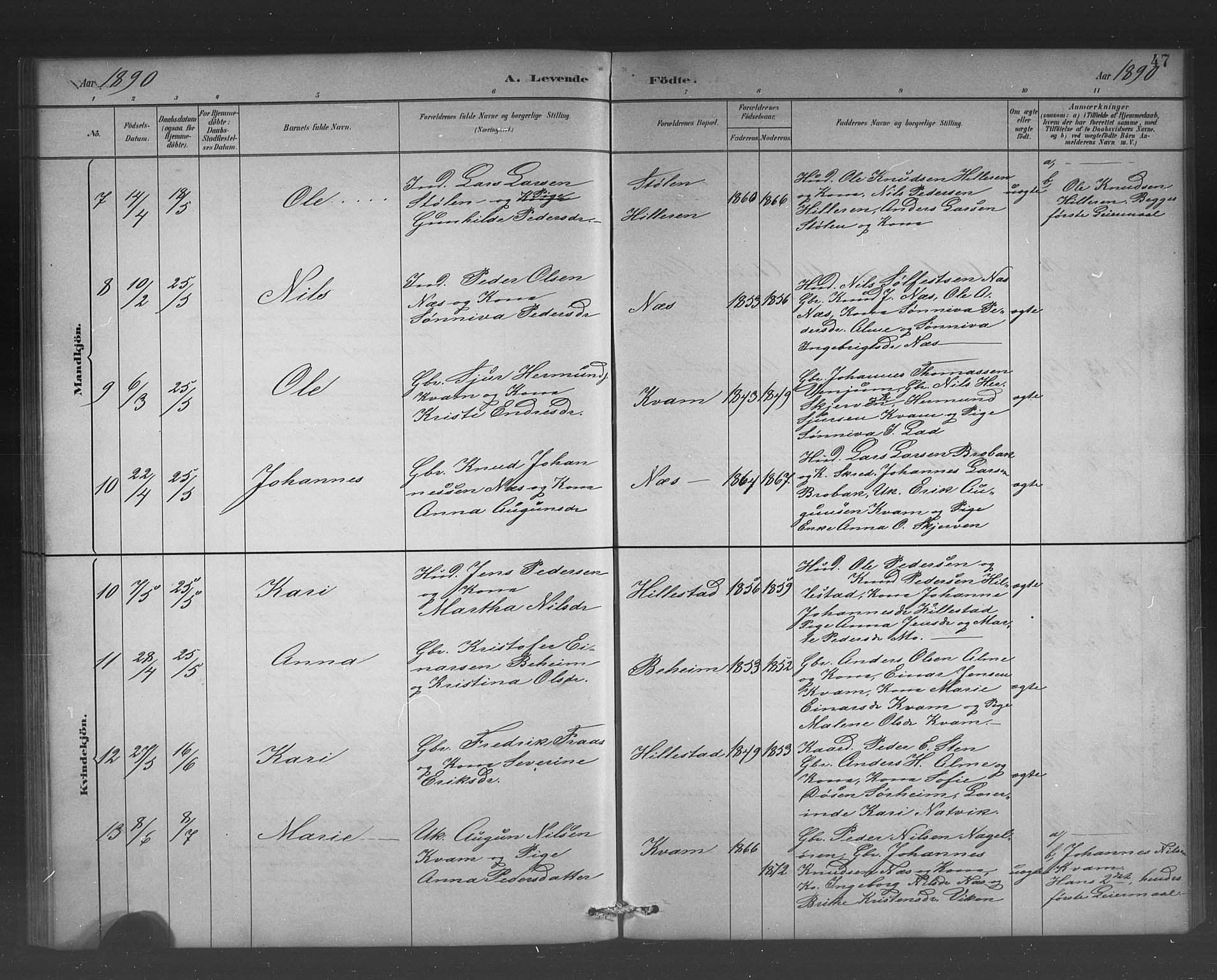 Hafslo sokneprestembete, AV/SAB-A-80301/H/Hab/Habb/L0001: Parish register (copy) no. B 1, 1882-1908, p. 47