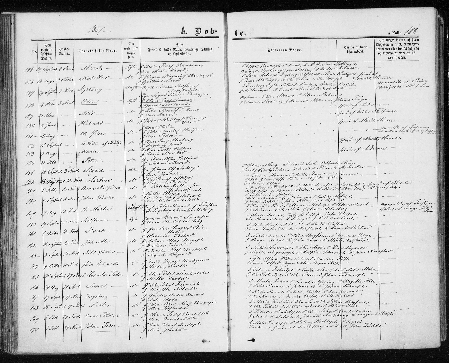 Ministerialprotokoller, klokkerbøker og fødselsregistre - Nord-Trøndelag, SAT/A-1458/709/L0075: Parish register (official) no. 709A15, 1859-1870, p. 108