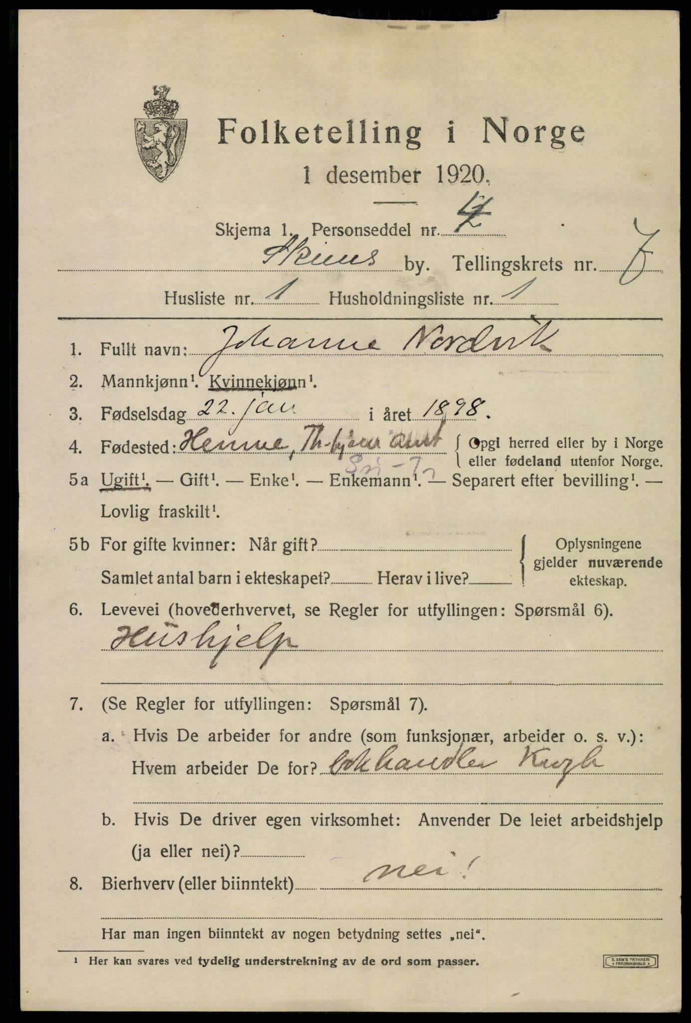 SAKO, 1920 census for Skien, 1920, p. 24802