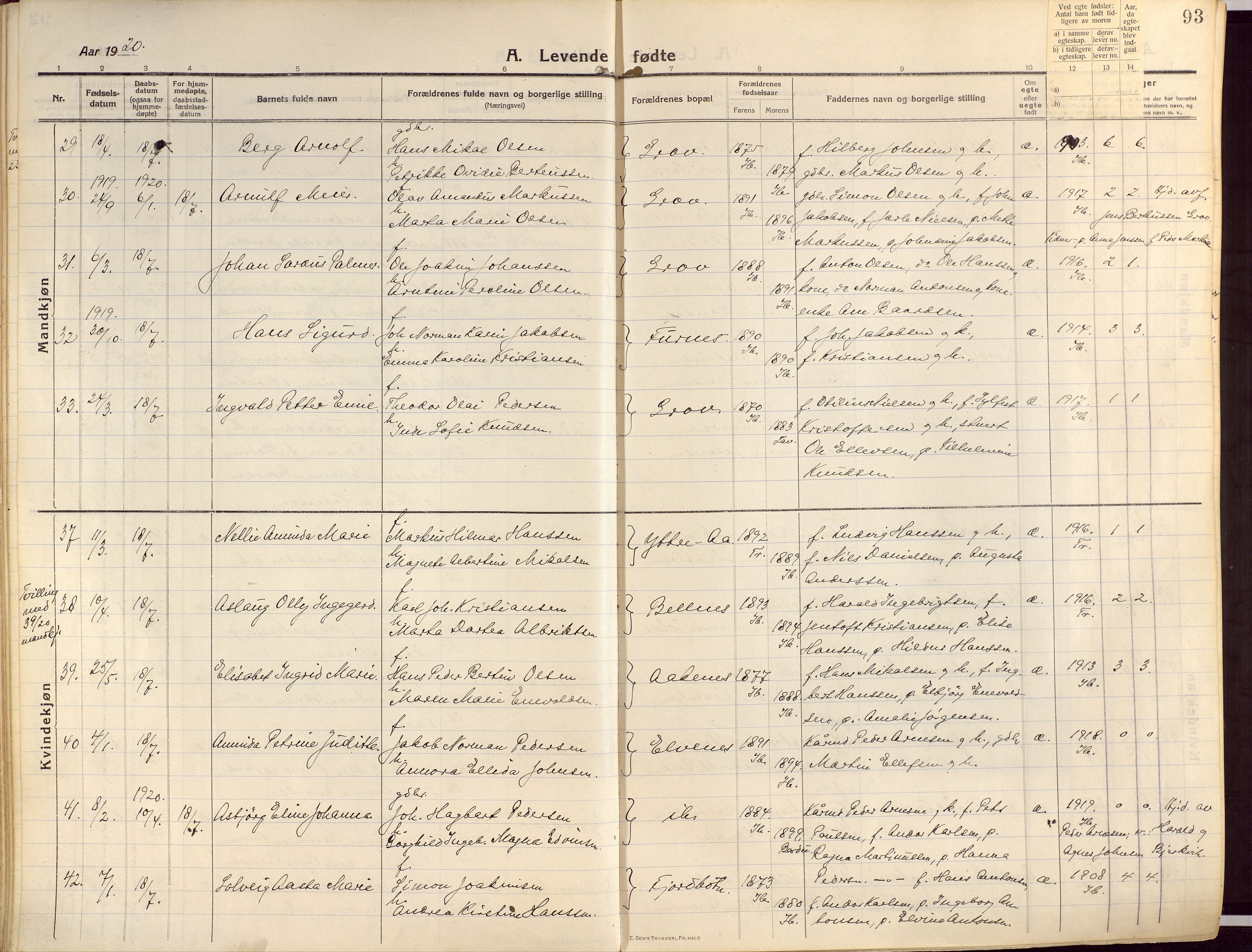 Ibestad sokneprestembete, AV/SATØ-S-0077/H/Ha/Haa/L0018kirke: Parish register (official) no. 18, 1915-1929, p. 93