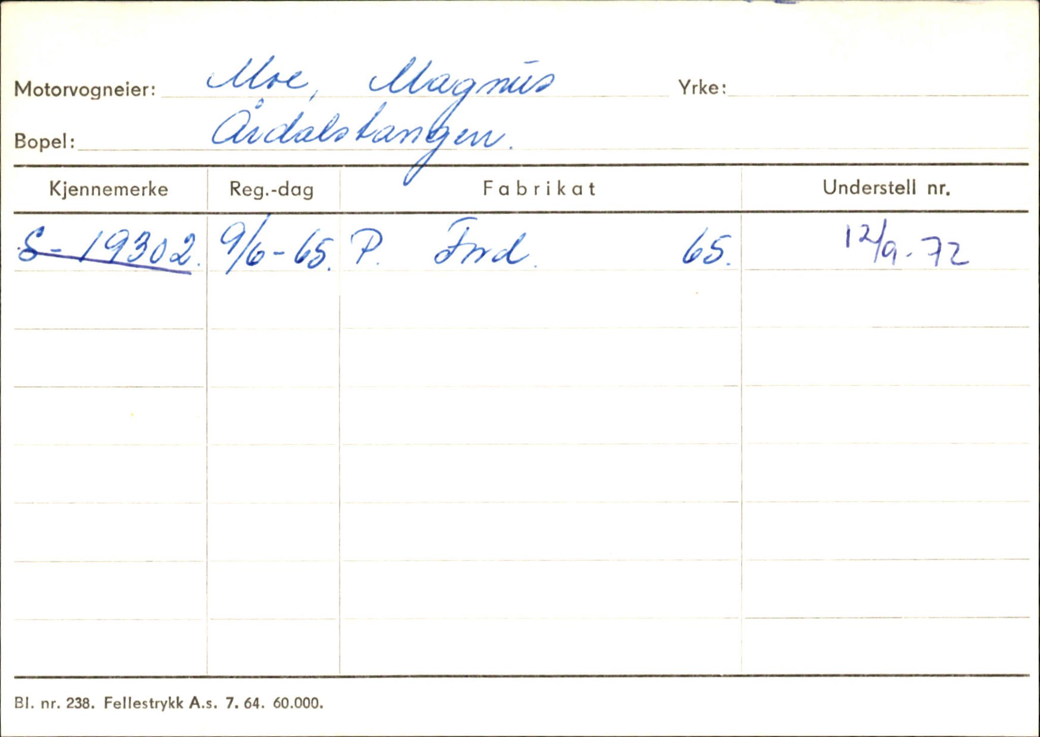 Statens vegvesen, Sogn og Fjordane vegkontor, SAB/A-5301/4/F/L0145: Registerkort Vågsøy S-Å. Årdal I-P, 1945-1975, p. 1754