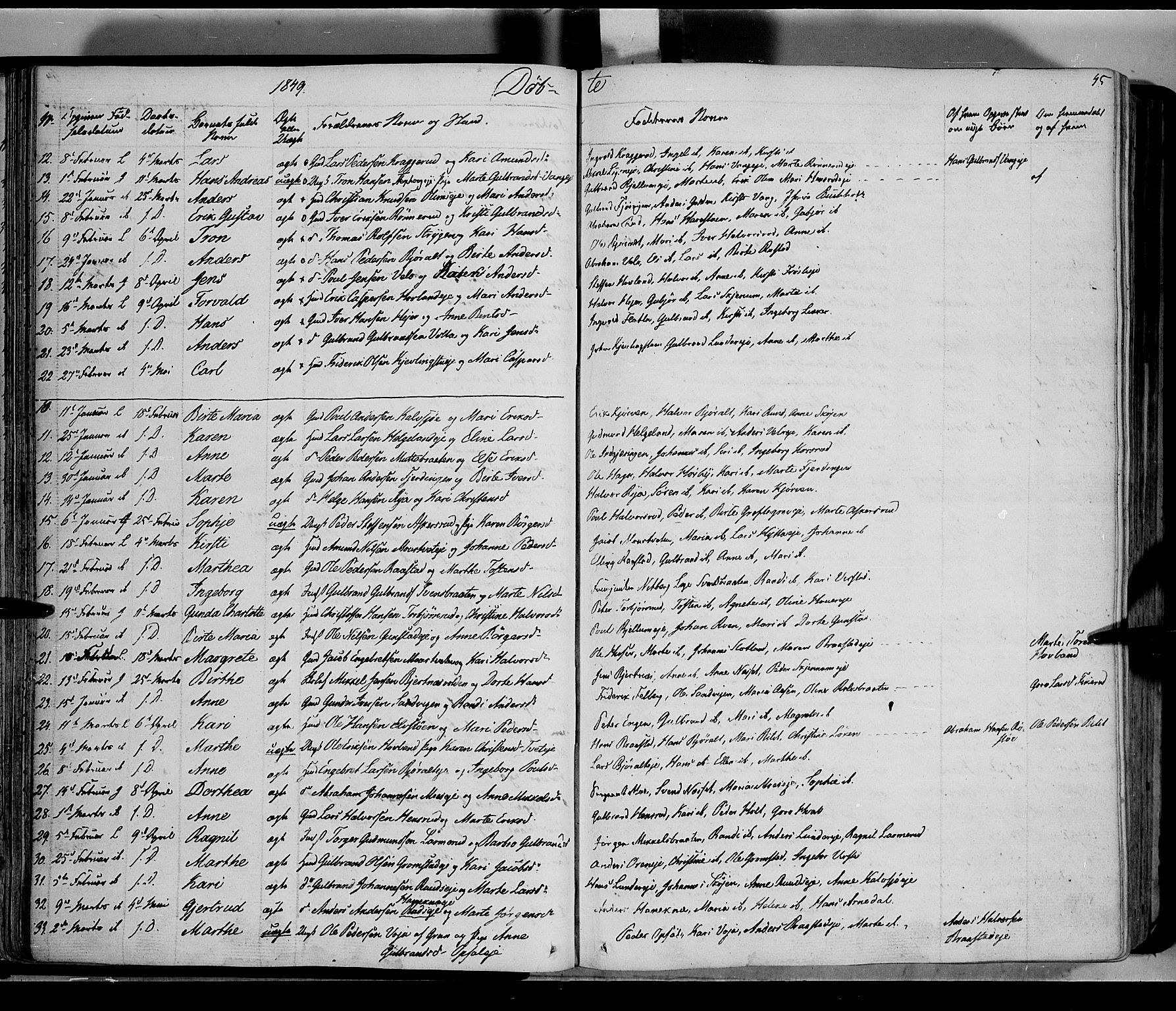 Jevnaker prestekontor, SAH/PREST-116/H/Ha/Haa/L0006: Parish register (official) no. 6, 1837-1857, p. 45