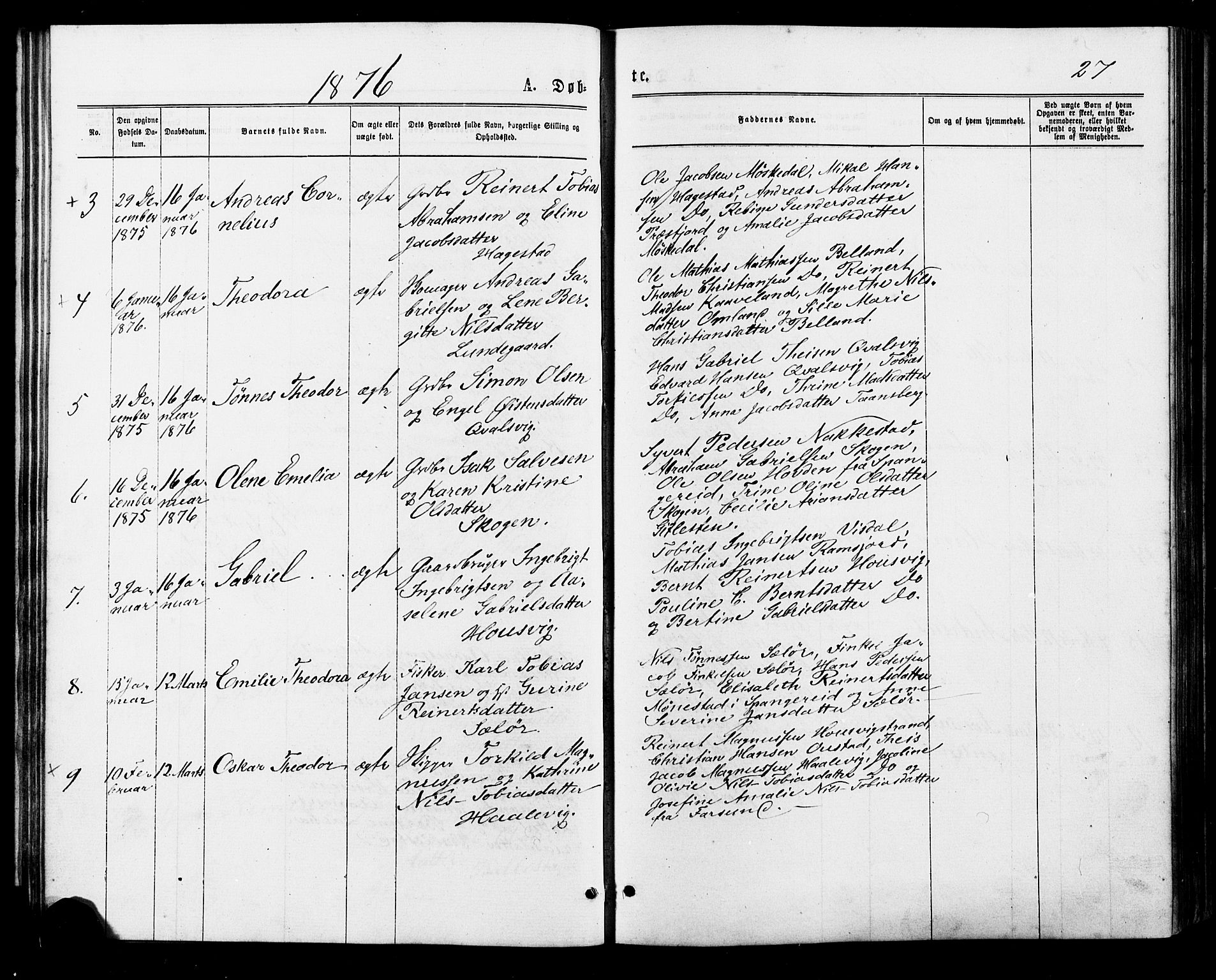 Lyngdal sokneprestkontor, SAK/1111-0029/F/Fa/Faa/L0003: Parish register (official) no. A 3, 1871-1882, p. 27