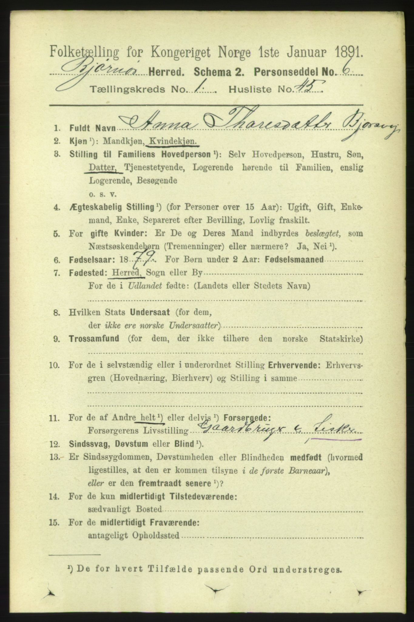 RA, 1891 census for 1632 Bjørnør, 1891, p. 387