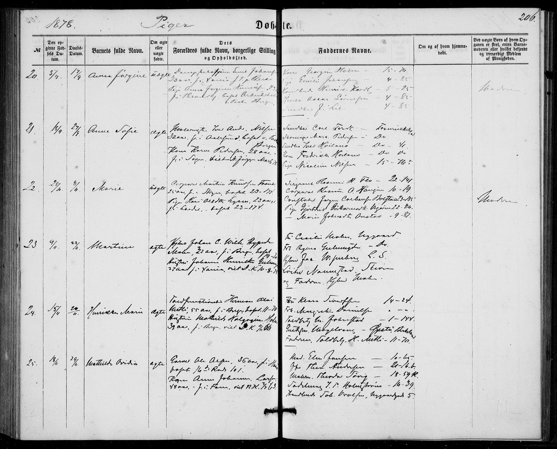 Fødselsstiftelsens sokneprestembete, ført av overlegen*, SAB/-: Parish register (official) no. A 1, 1863-1883, p. 206