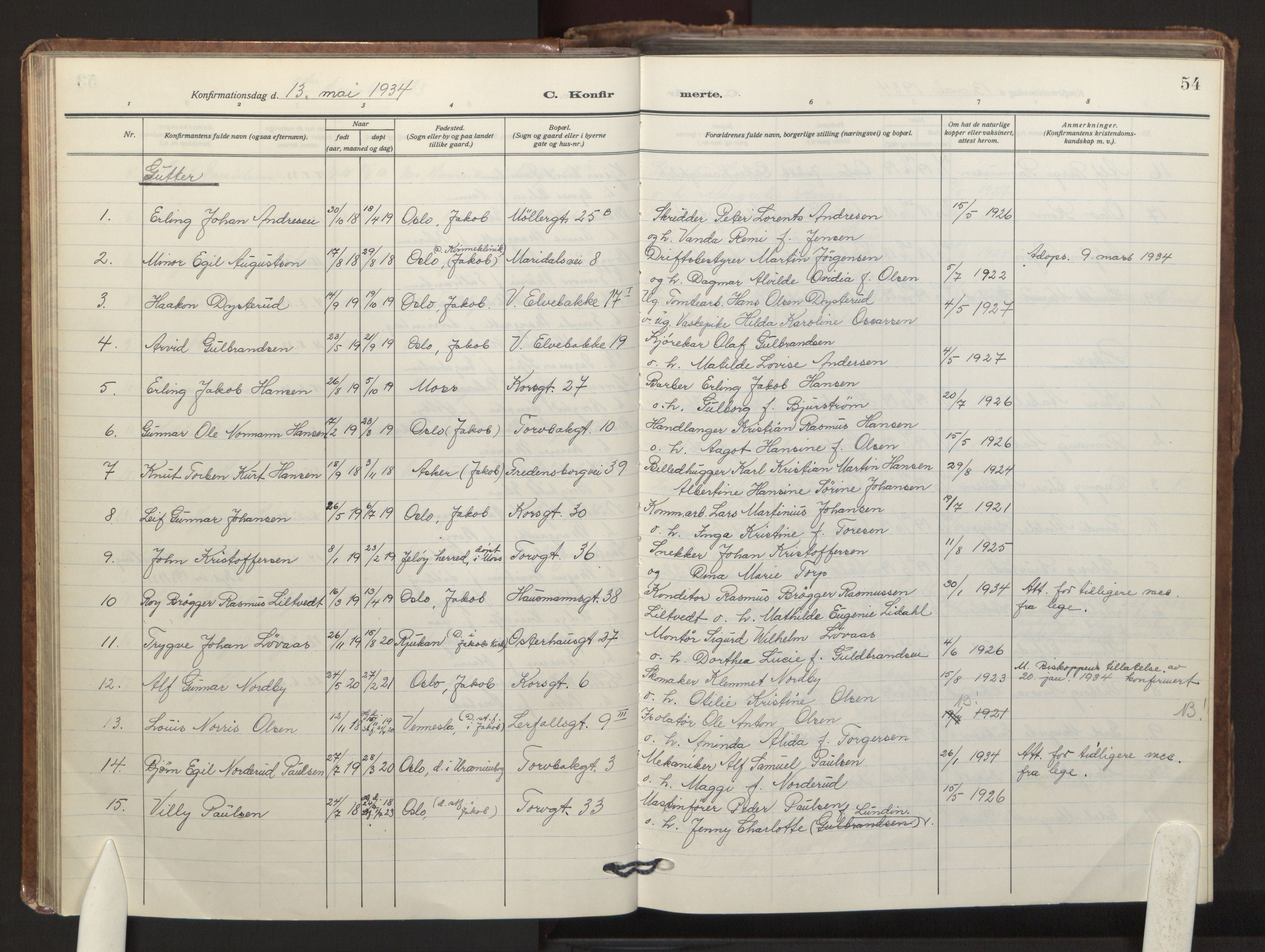 Jakob prestekontor Kirkebøker, AV/SAO-A-10850/F/Fa/L0009: Parish register (official) no. 9, 1924-1983, p. 54