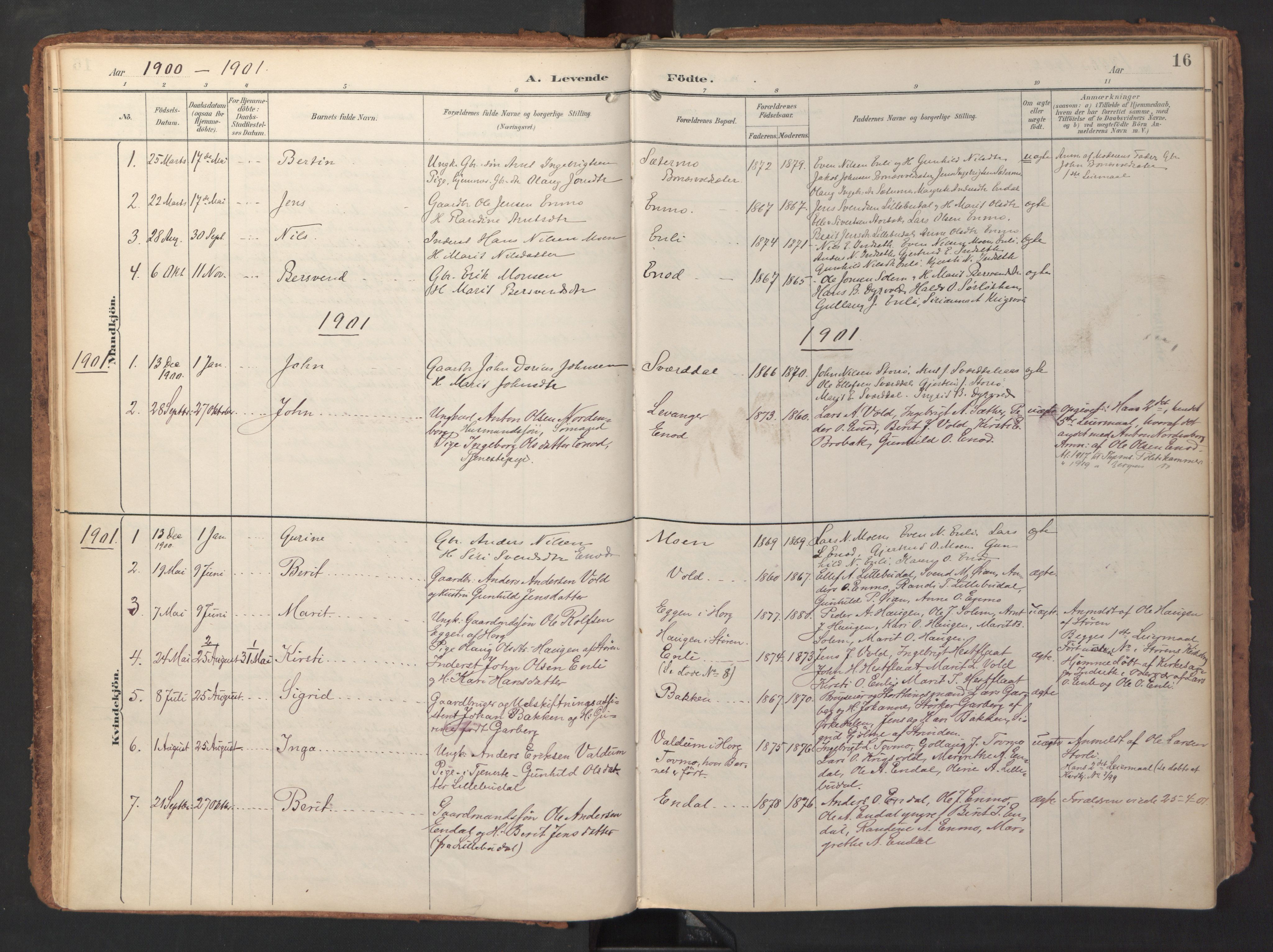 Ministerialprotokoller, klokkerbøker og fødselsregistre - Sør-Trøndelag, SAT/A-1456/690/L1050: Parish register (official) no. 690A01, 1889-1929, p. 16