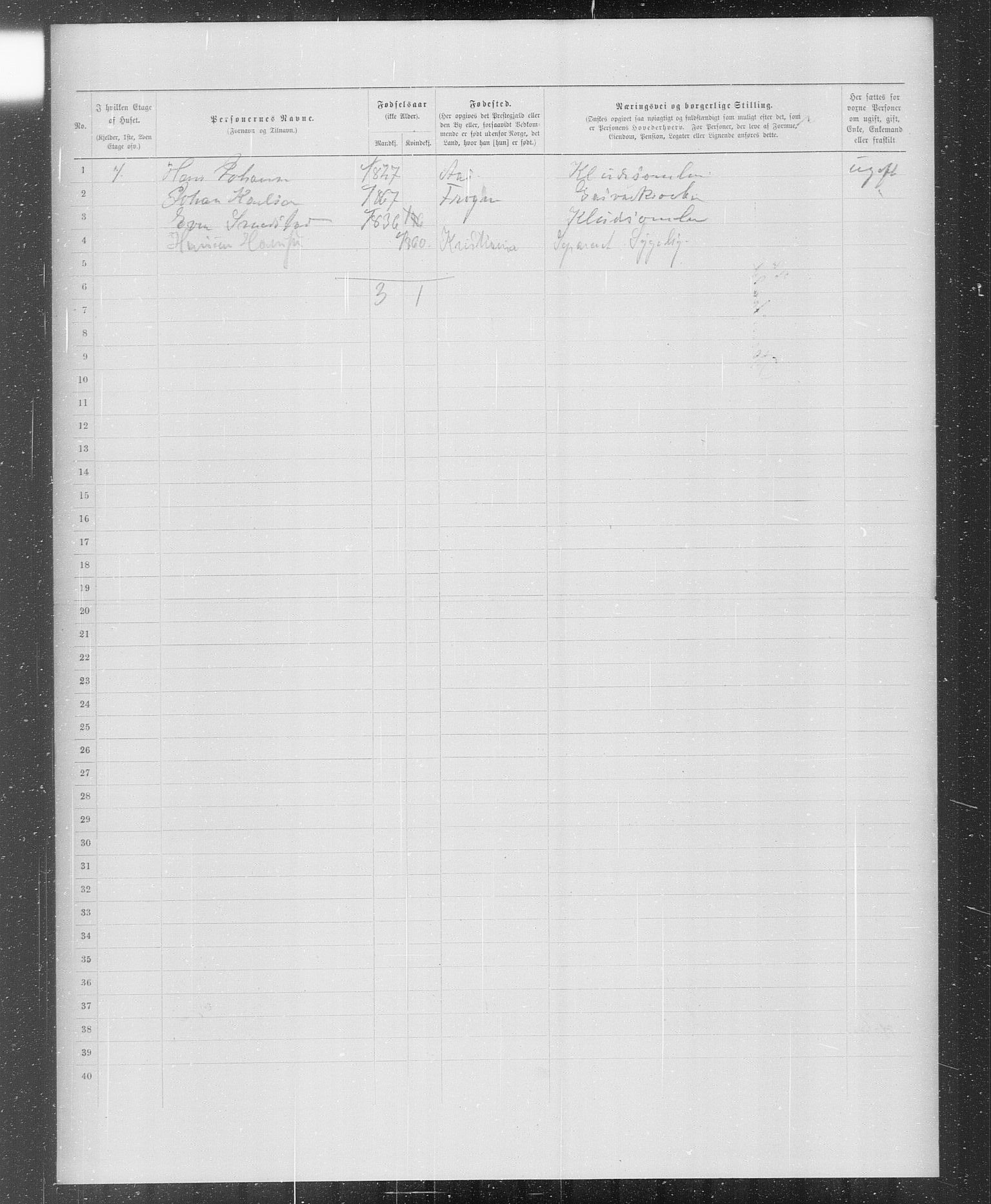 OBA, Municipal Census 1899 for Kristiania, 1899, p. 1899