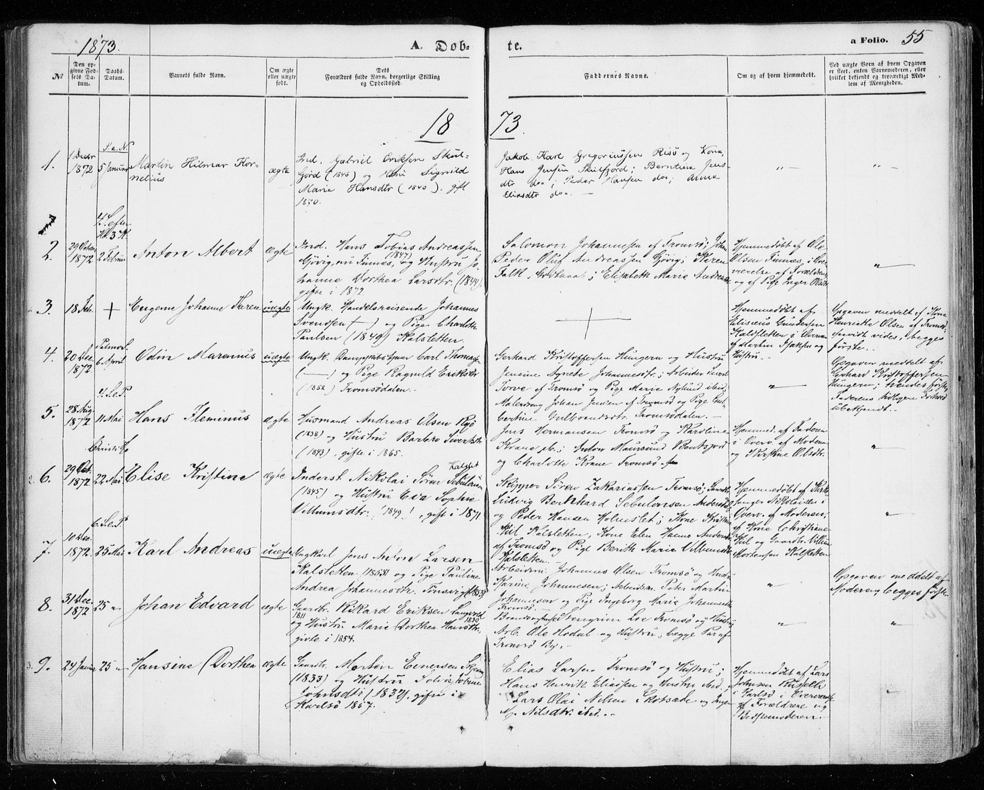Tromsøysund sokneprestkontor, AV/SATØ-S-1304/G/Ga/L0002kirke: Parish register (official) no. 2, 1867-1875, p. 55