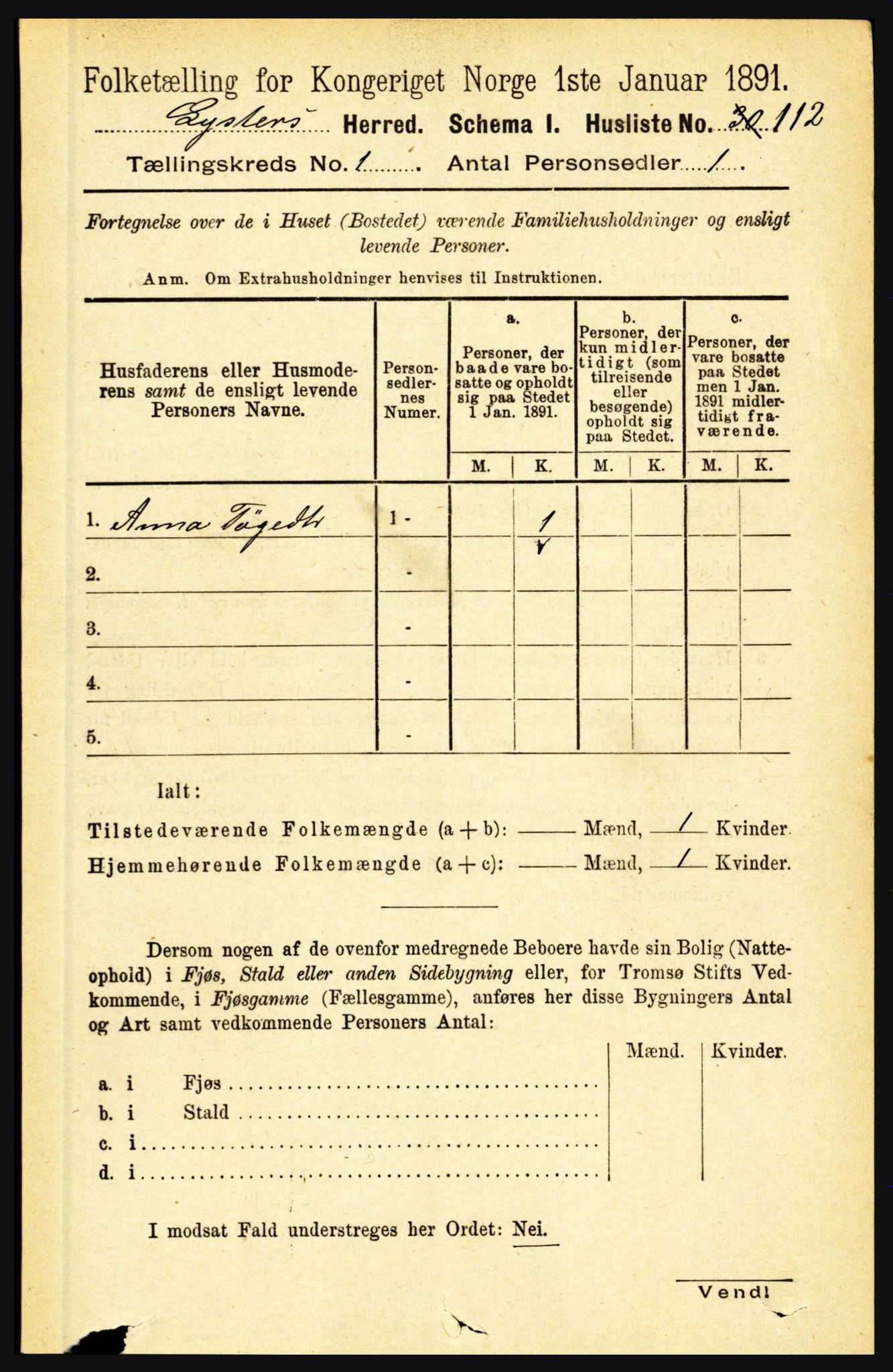 RA, 1891 census for 1426 Luster, 1891, p. 146