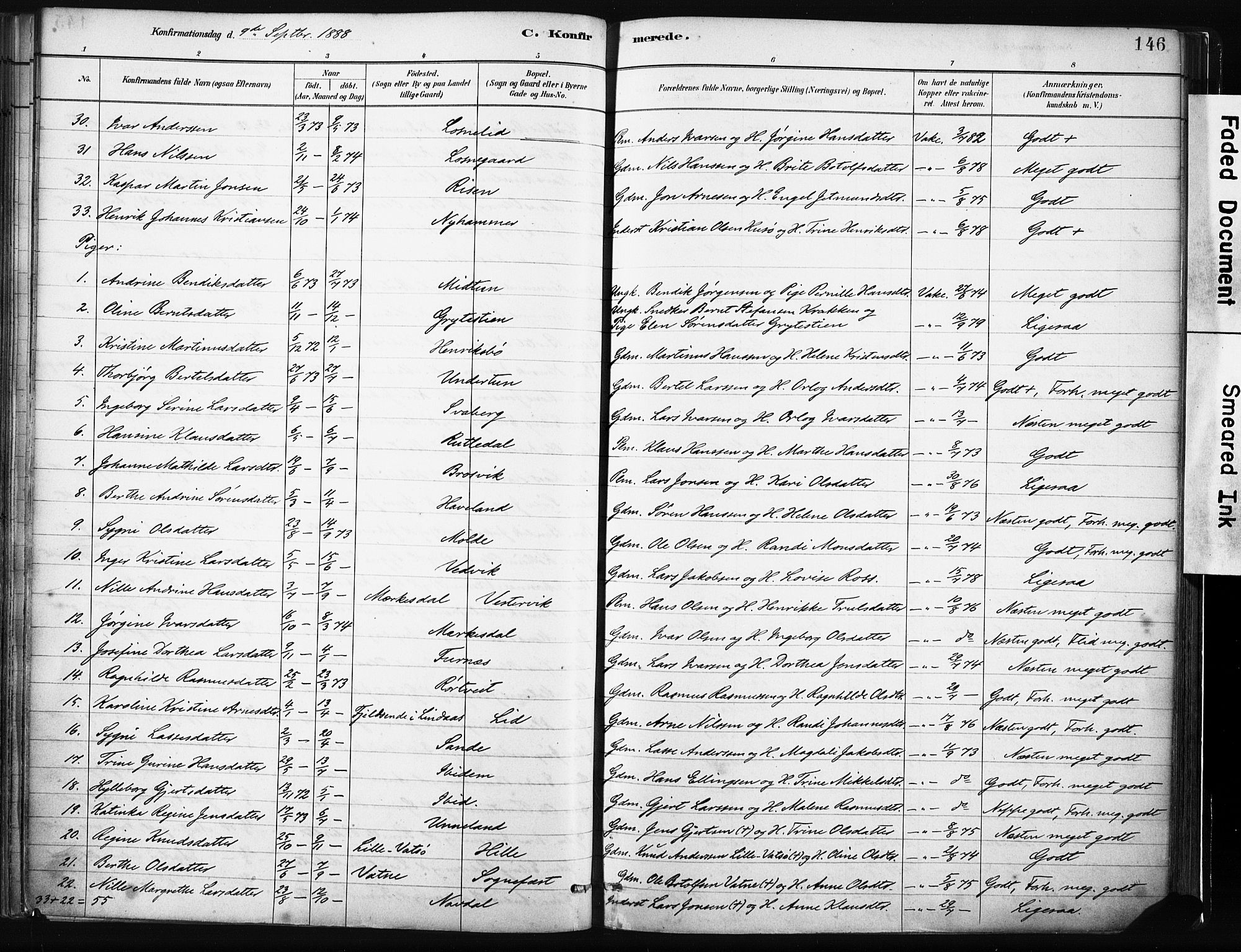 Gulen sokneprestembete, AV/SAB-A-80201/H/Haa/Haab/L0001: Parish register (official) no. B 1, 1881-1905, p. 146