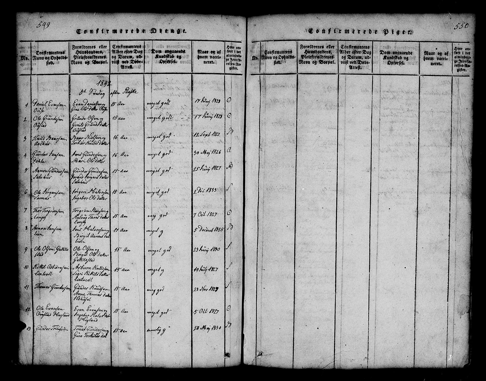 Bygland sokneprestkontor, SAK/1111-0006/F/Fb/Fbb/L0001: Parish register (copy) no. B 1, 1816-1843, p. 549-550