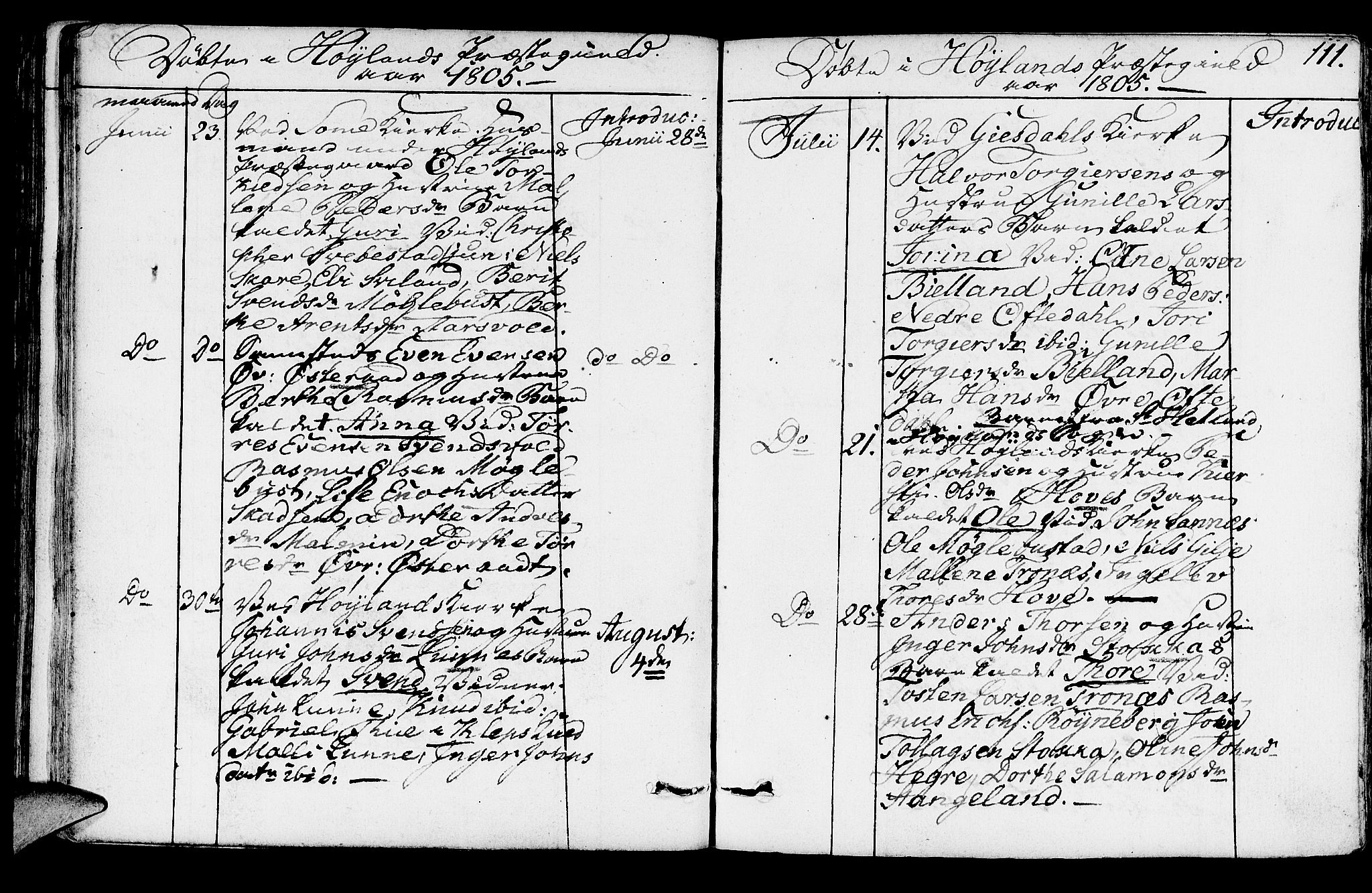 Høyland sokneprestkontor, AV/SAST-A-101799/001/30BA/L0005: Parish register (official) no. A 5, 1804-1815, p. 111