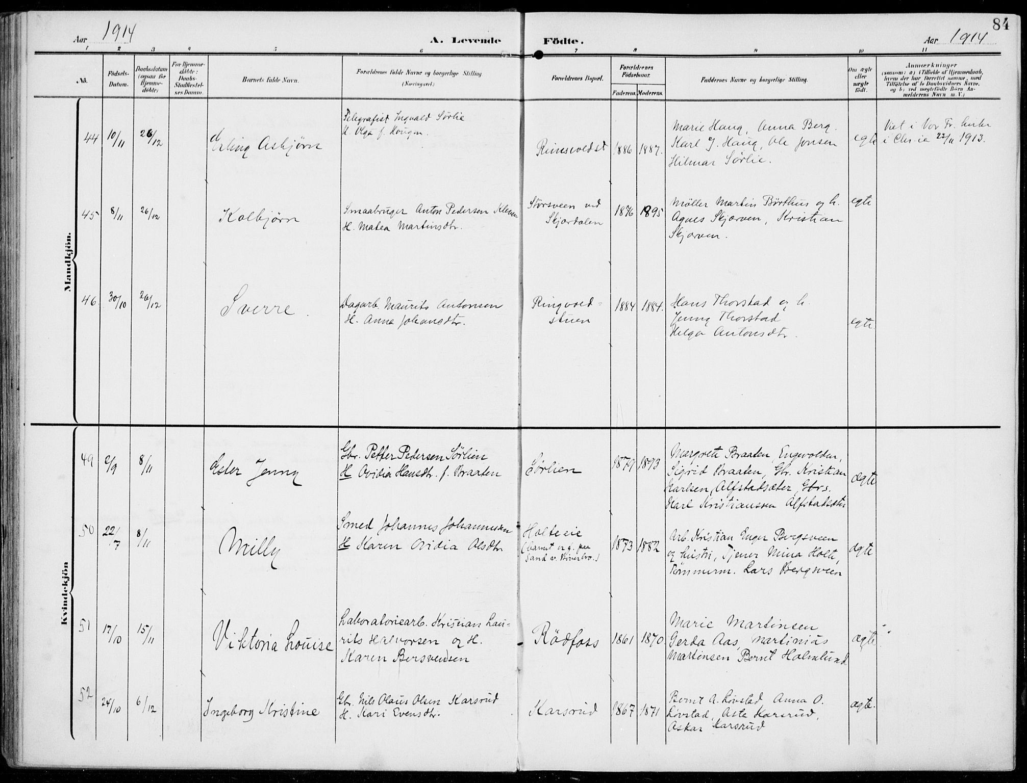 Vestre Toten prestekontor, AV/SAH-PREST-108/H/Ha/Haa/L0014: Parish register (official) no. 14, 1907-1920, p. 84