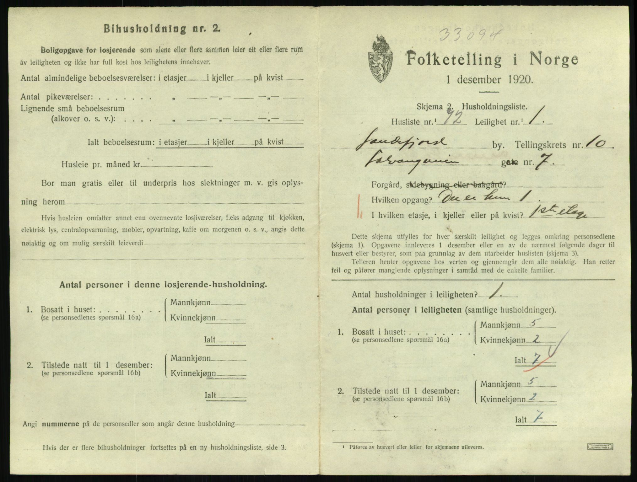 SAKO, 1920 census for Sandefjord, 1920, p. 4174