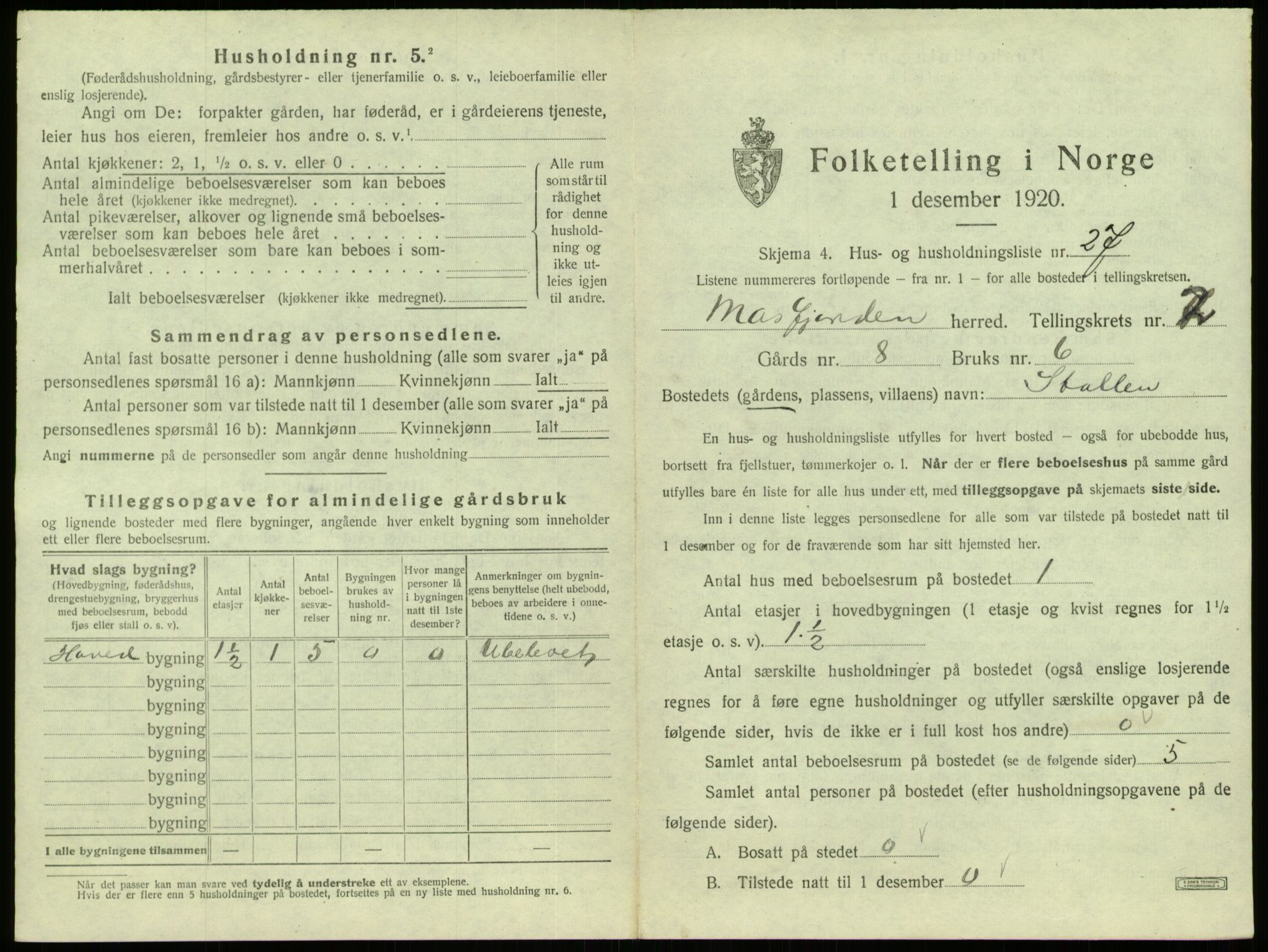 SAB, 1920 census for Masfjorden, 1920, p. 149