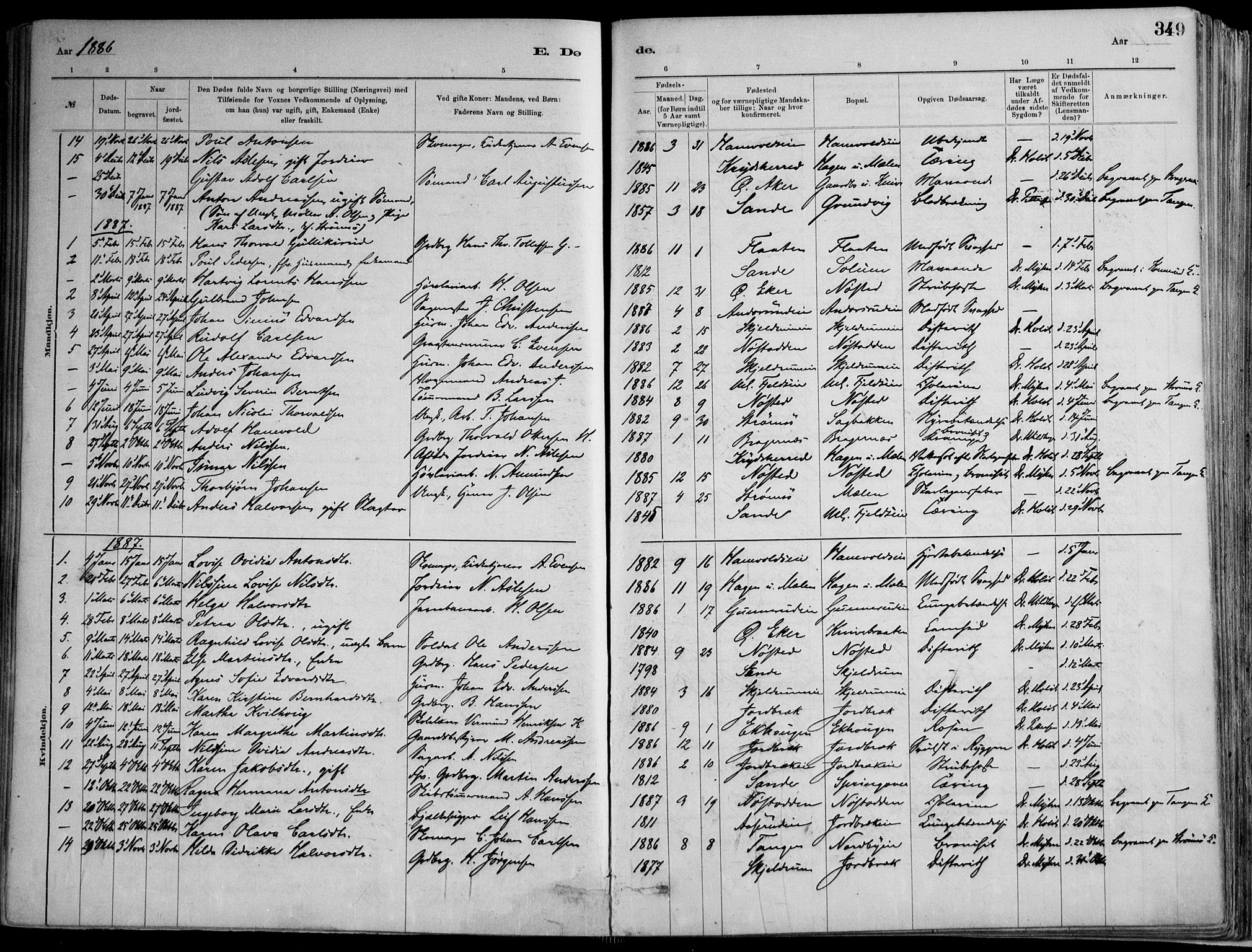 Skoger kirkebøker, AV/SAKO-A-59/F/Fa/L0006: Parish register (official) no. I 6, 1885-1910, p. 349