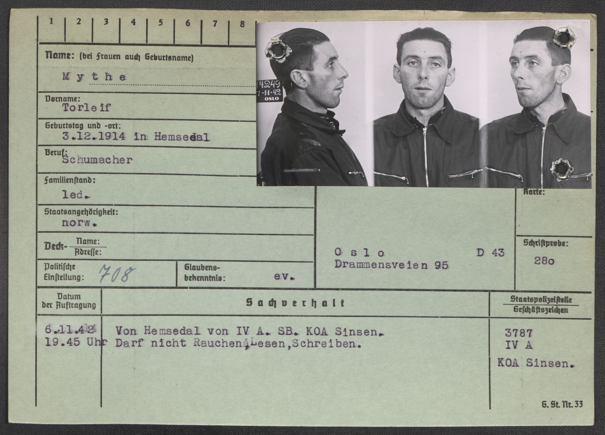 Befehlshaber der Sicherheitspolizei und des SD, RA/RAFA-5969/E/Ea/Eaa/L0007: Register over norske fanger i Møllergata 19: Lundb-N, 1940-1945, p. 934