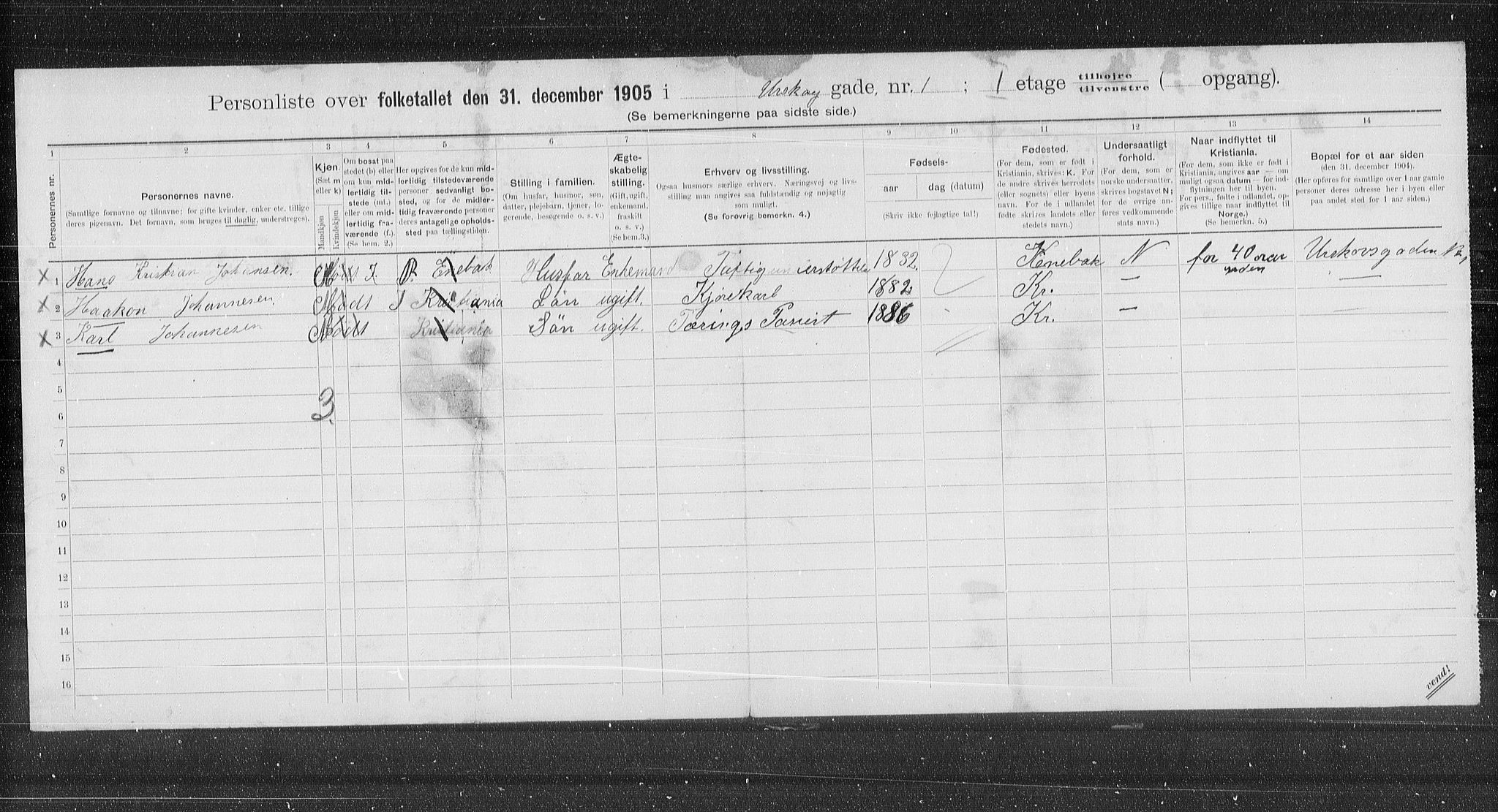 OBA, Municipal Census 1905 for Kristiania, 1905, p. 63329