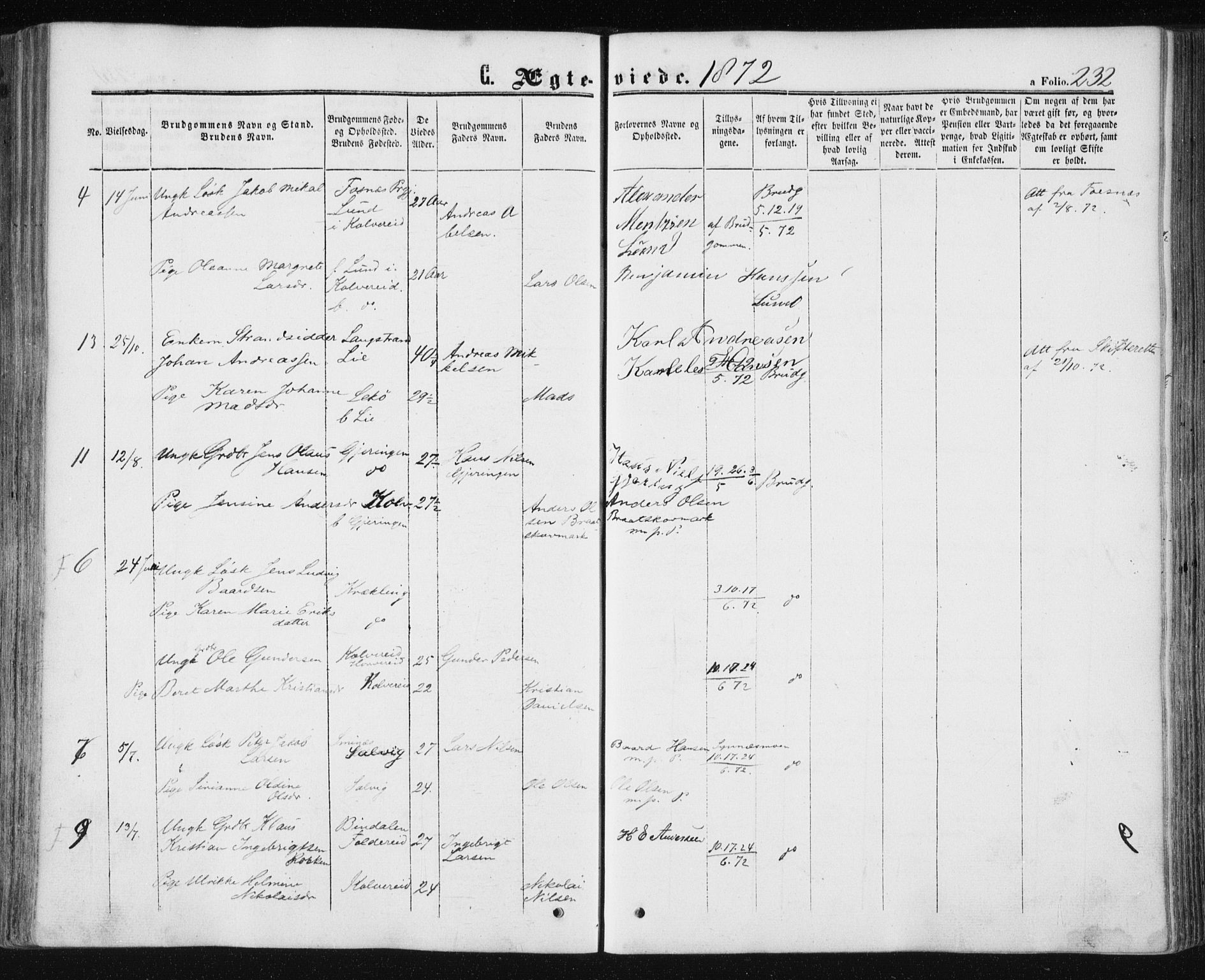 Ministerialprotokoller, klokkerbøker og fødselsregistre - Nord-Trøndelag, SAT/A-1458/780/L0641: Parish register (official) no. 780A06, 1857-1874, p. 232