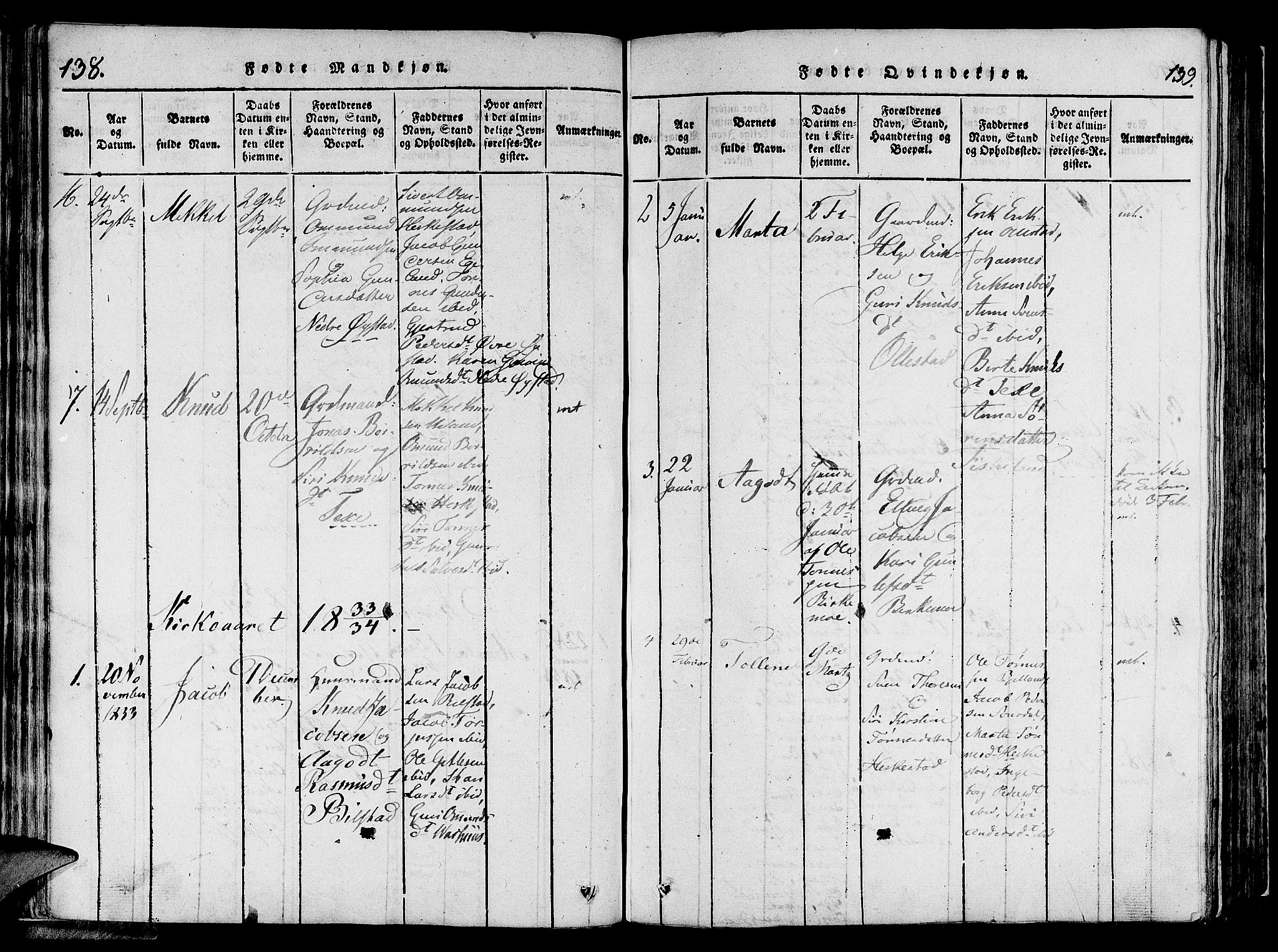 Lund sokneprestkontor, SAST/A-101809/S06/L0006: Parish register (official) no. A 6, 1816-1839, p. 138-139