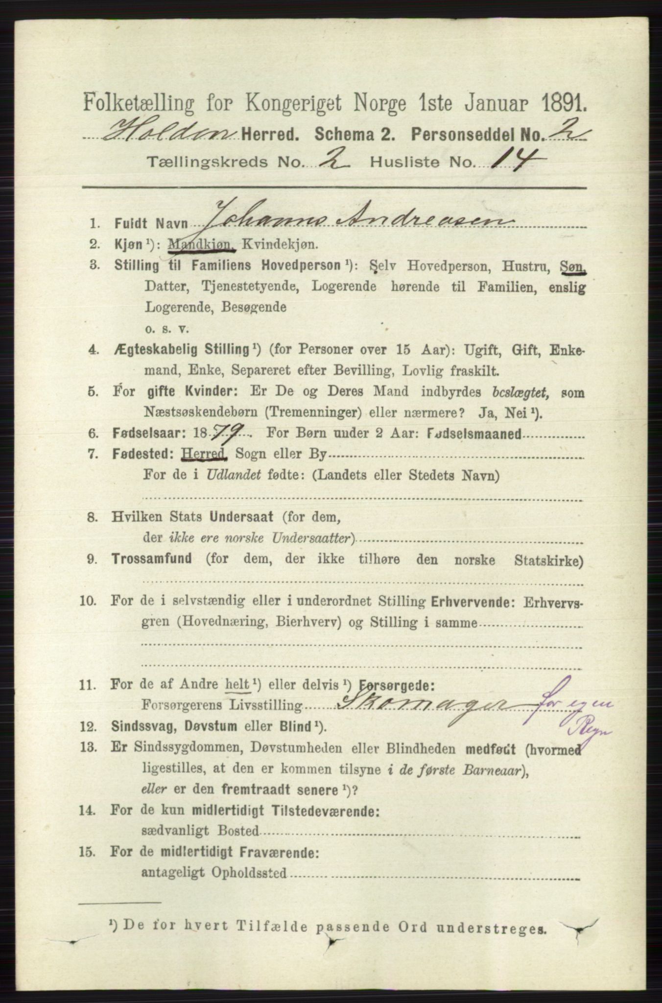 RA, 1891 census for 0819 Holla, 1891, p. 791