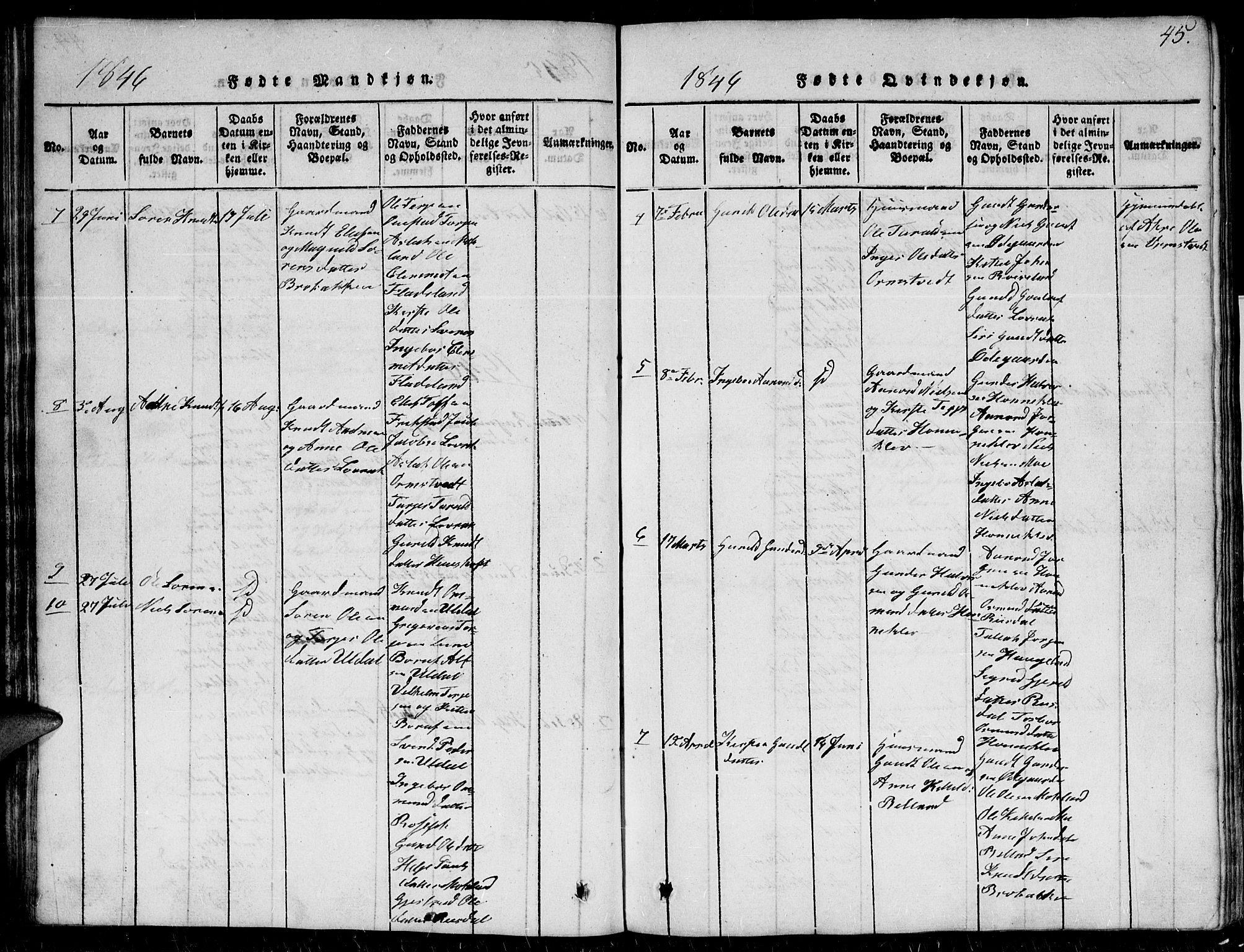 Herefoss sokneprestkontor, SAK/1111-0019/F/Fb/Fbc/L0001: Parish register (copy) no. B 1, 1816-1866, p. 45