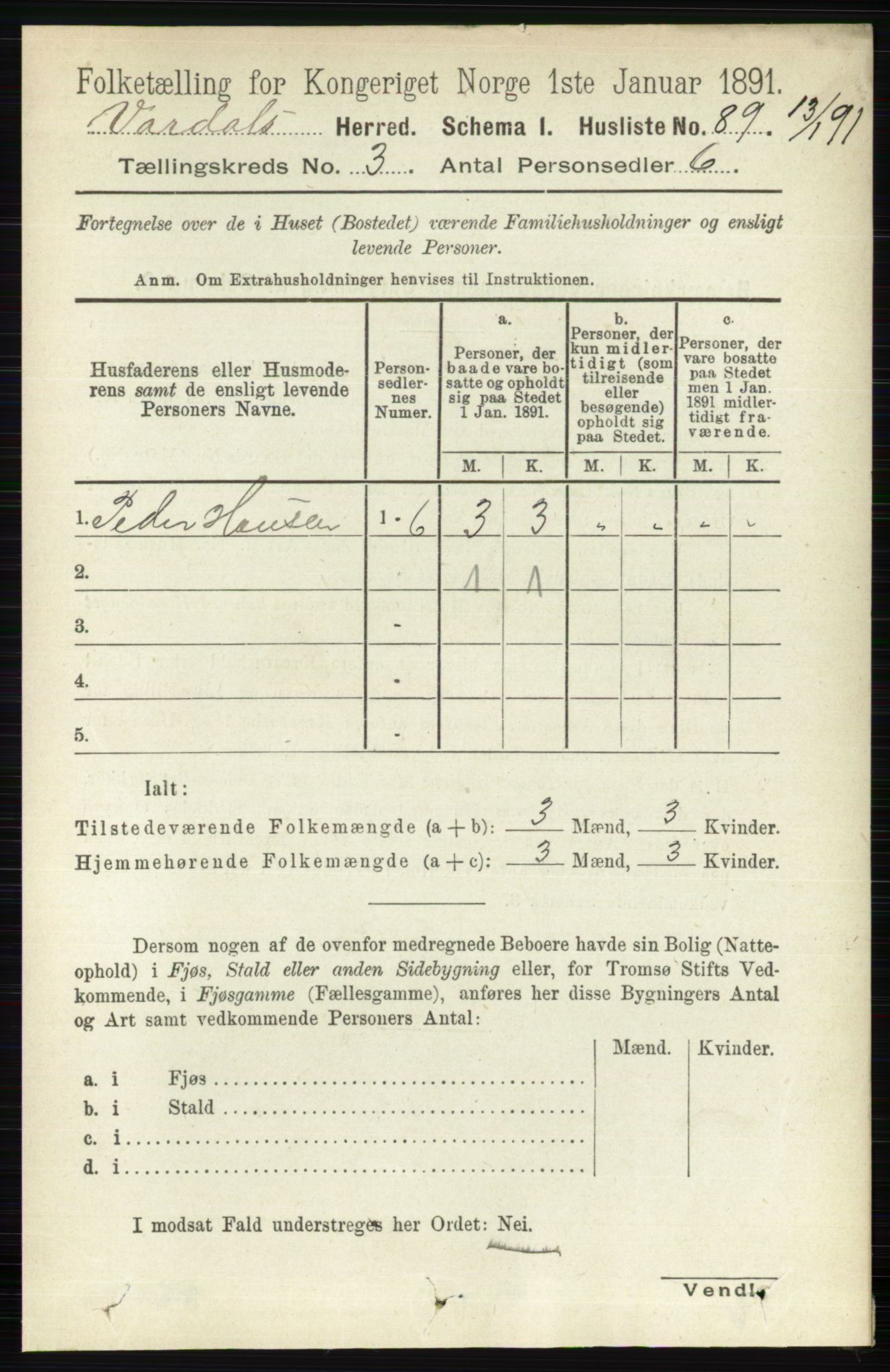 RA, 1891 census for 0527 Vardal, 1891, p. 975