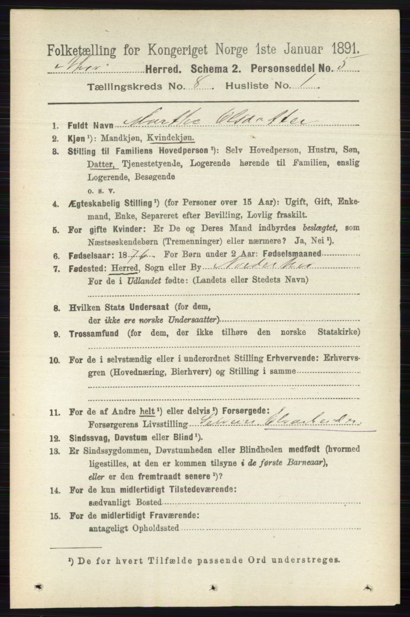 RA, 1891 census for 0613 Norderhov, 1891, p. 5563