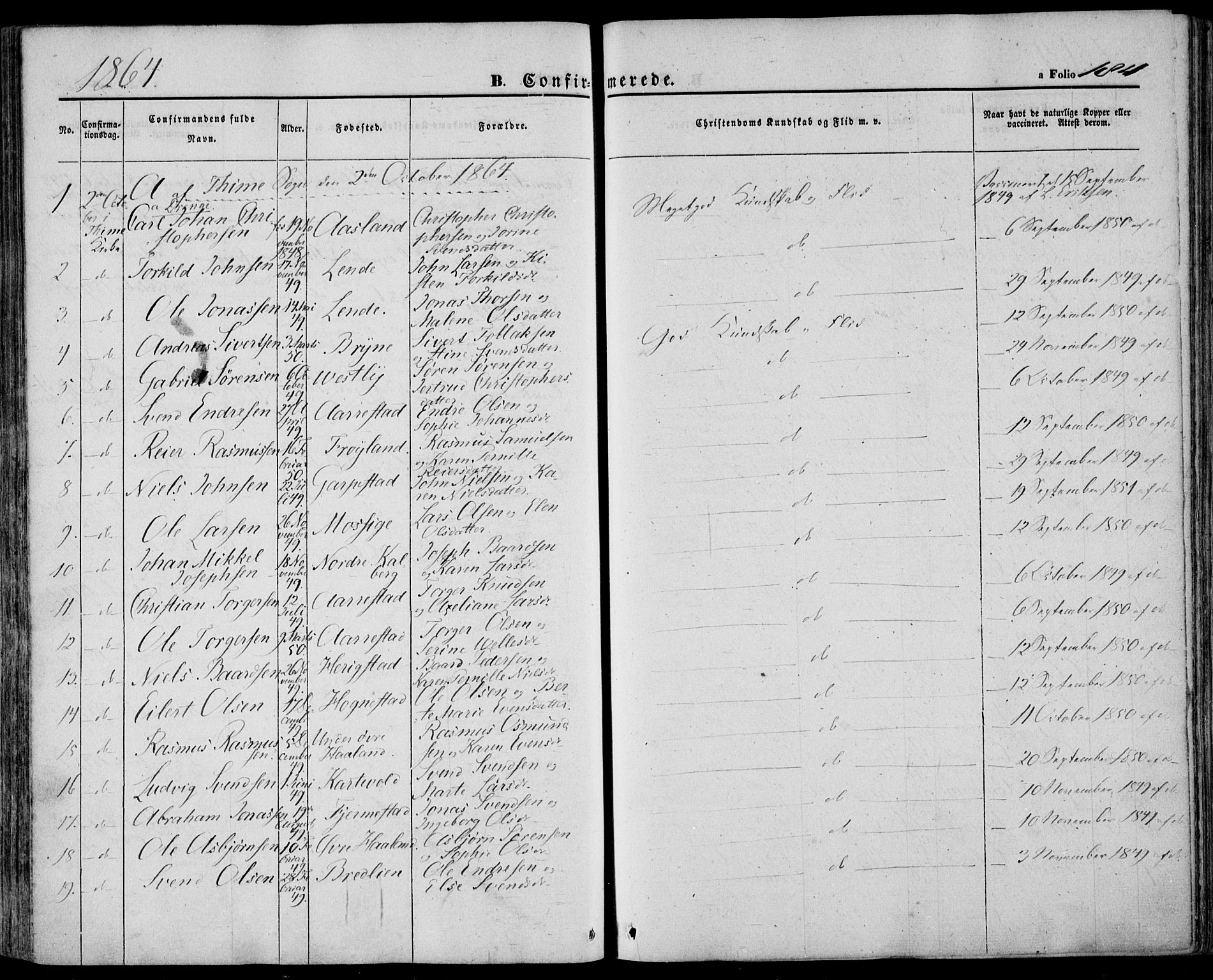 Lye sokneprestkontor, AV/SAST-A-101794/001/30BA/L0007: Parish register (official) no. A 6, 1856-1871, p. 184