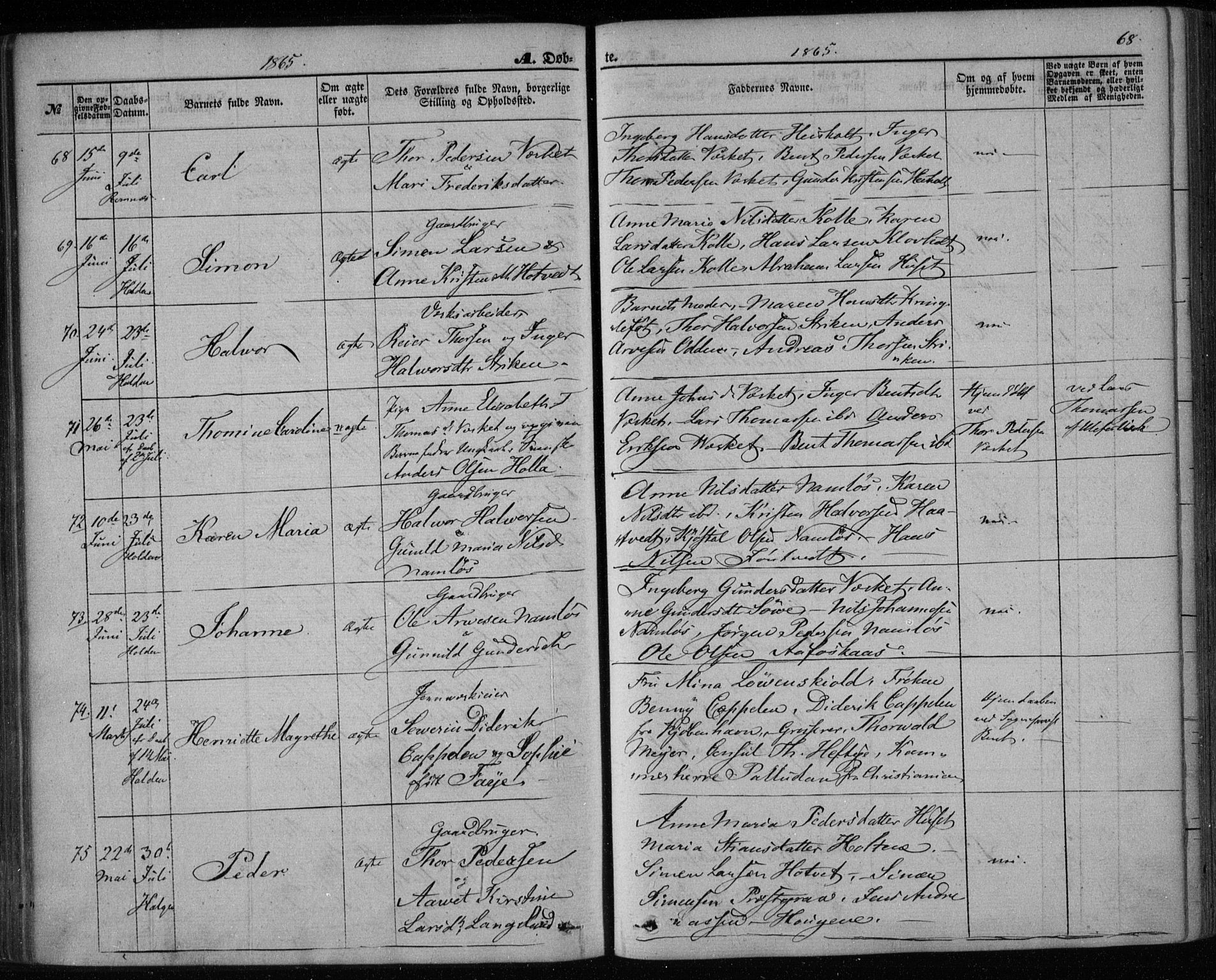 Holla kirkebøker, SAKO/A-272/F/Fa/L0006: Parish register (official) no. 6, 1861-1869, p. 68